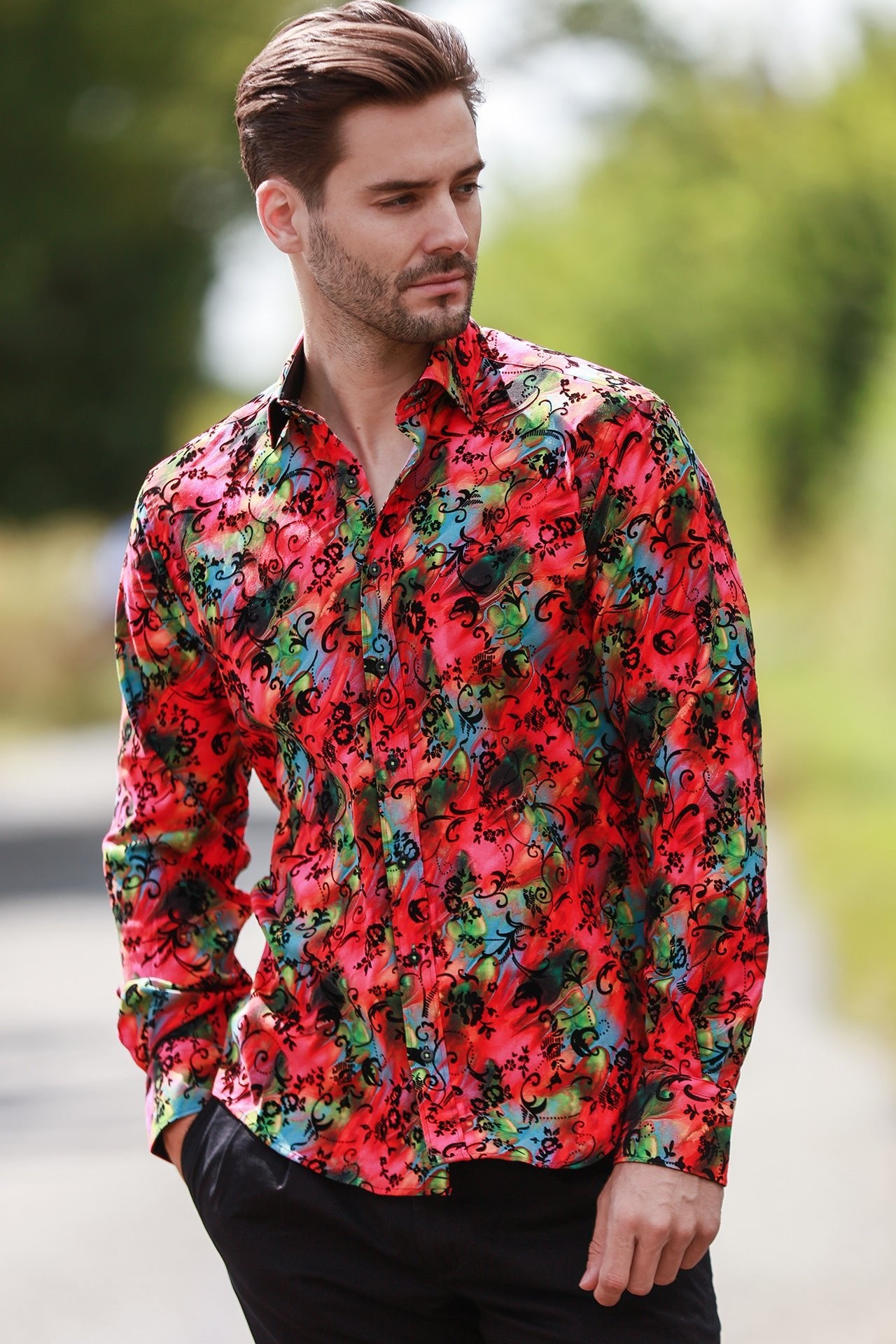 MARBLE TIE - DYE SHIRT WITH FLOCKING DETAIL - Claudio Lugli Shirts