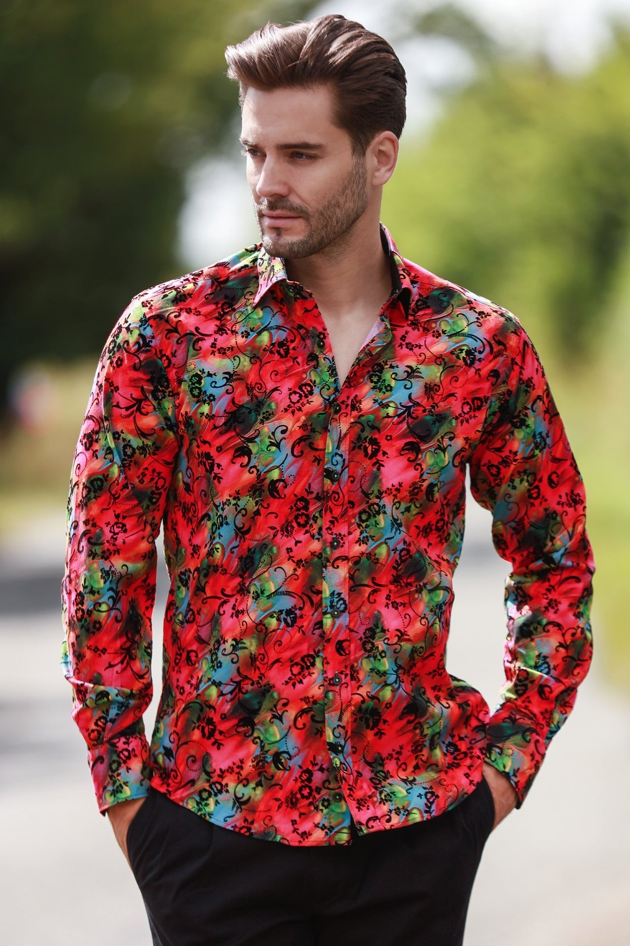 MARBLE TIE - DYE SHIRT WITH FLOCKING DETAIL - Claudio Lugli Shirts