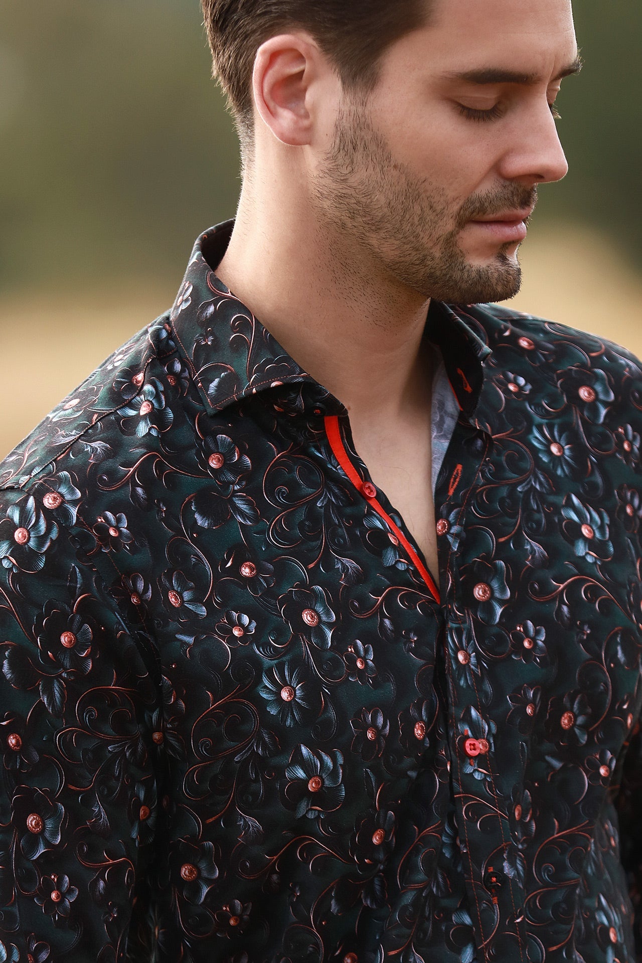 MIDNIGHT BLOOM TENCEL PRINT SHIRT - Claudio Lugli Shirts