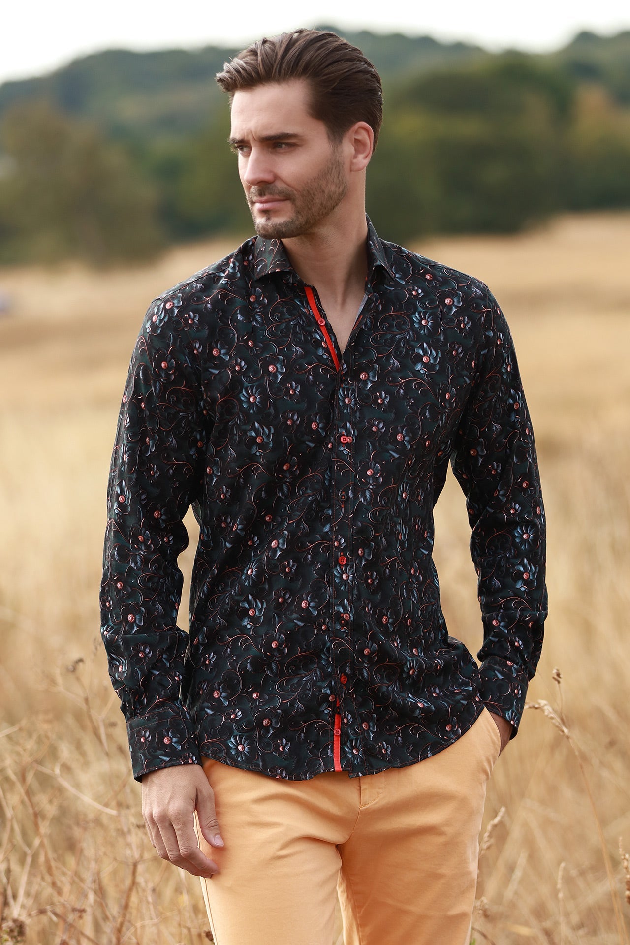 MIDNIGHT BLOOM TENCEL PRINT SHIRT - Claudio Lugli Shirts