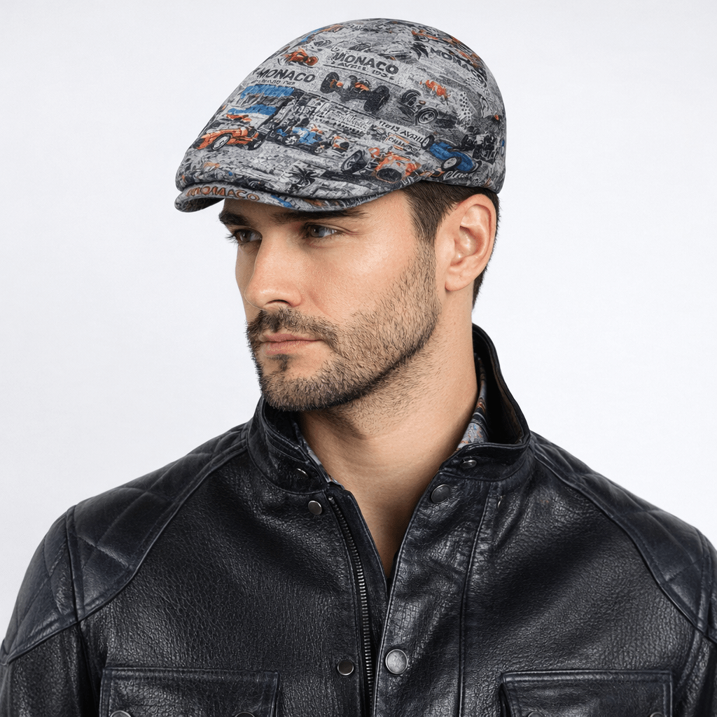 Monaco Grey Printed Flat Cap - Claudio Lugli Shirts
