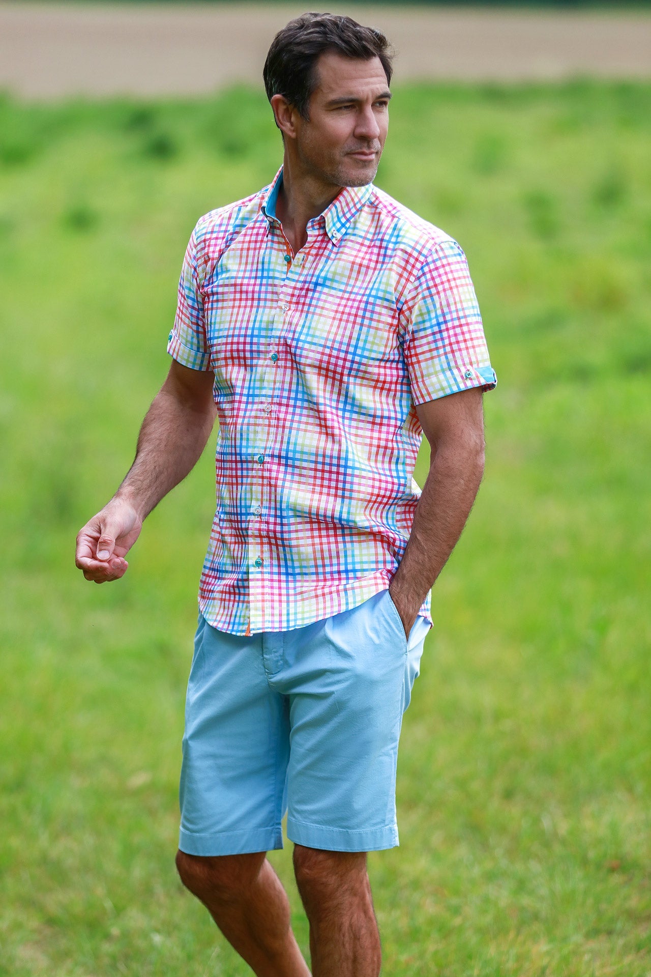 MULTICOLOR CHECK SHORT SLEEVE SHIRT – Premium Men's Patterned Shirt by Claudio Lugli | Bold Design, Tailored Fit, Best Printed Shirts