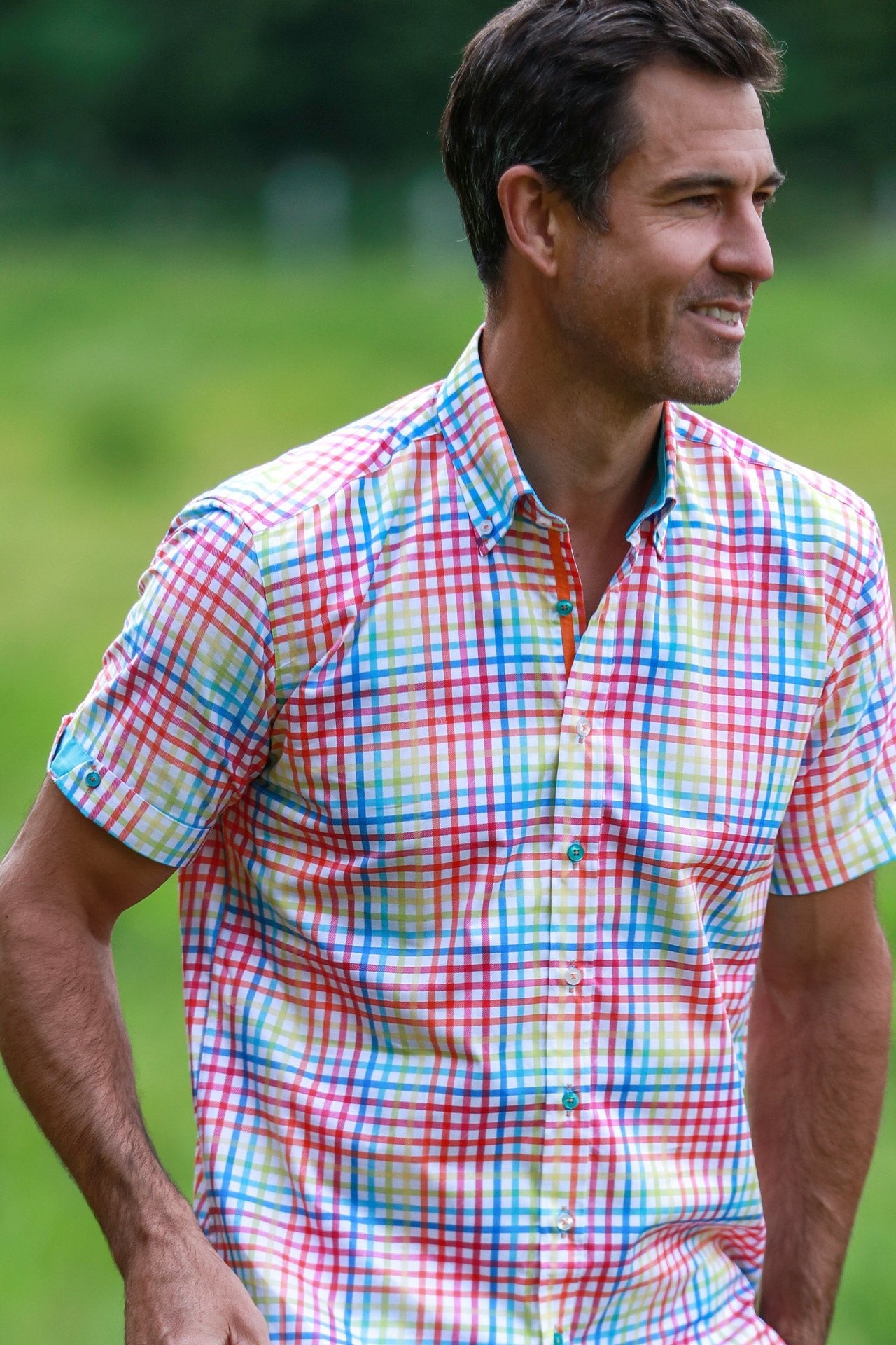 MULTICOLOR CHECK SHORT SLEEVE SHIRT – Premium Men's Patterned Shirt by Claudio Lugli | Bold Design, Tailored Fit, Best Printed Shirts