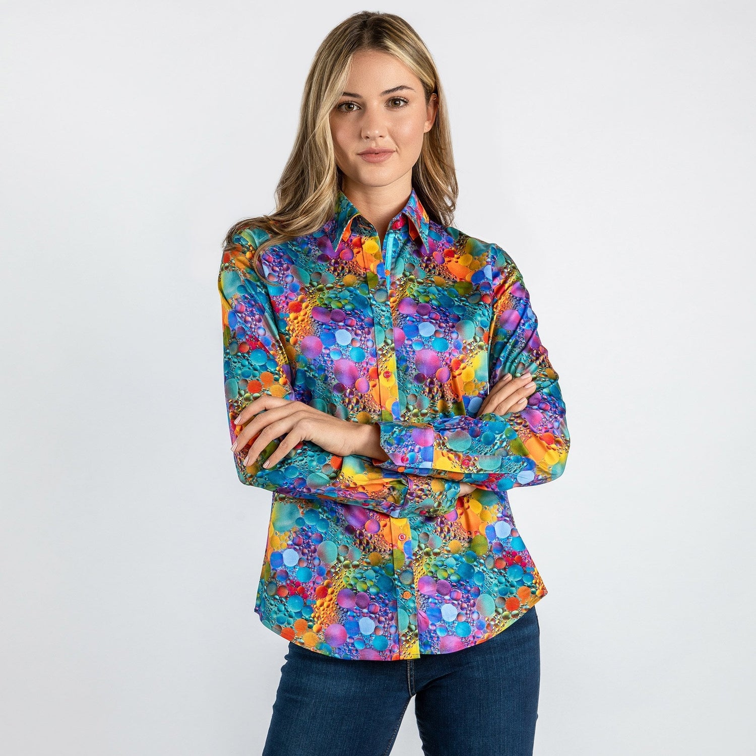 MULTICOLOUR BUBBLE WOMENS PRINT SHIRT - Premium Men's Patterned Shirt by Claudio Lugli | Bold Design, Tailored Fit, Best Printed Shirts