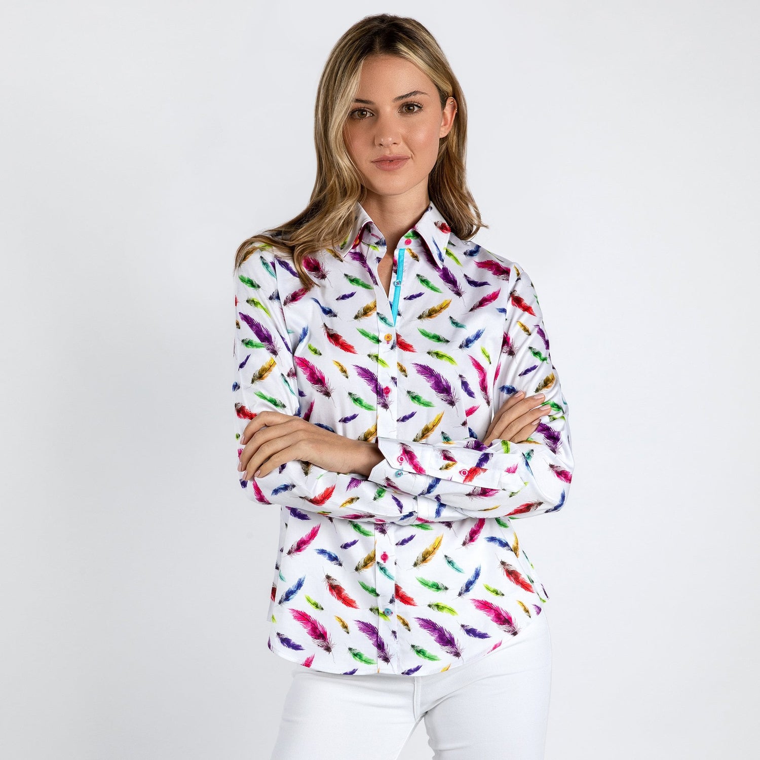 MULTICOLOUR FEATHERS WOMENS PRINT SHIRT - Premium Men's Patterned Shirt by Claudio Lugli | Bold Design, Tailored Fit, Best Printed Shirts