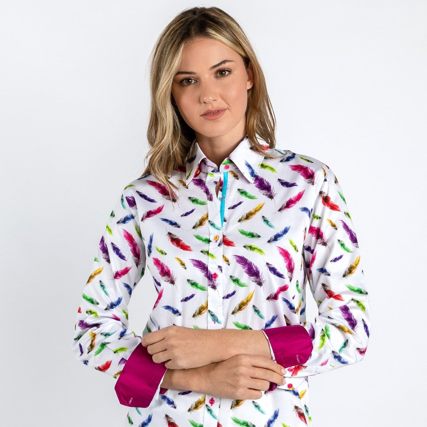 MULTICOLOUR FEATHERS WOMENS PRINT SHIRT - Premium Men's Patterned Shirt by Claudio Lugli | Bold Design, Tailored Fit, Best Printed Shirts
