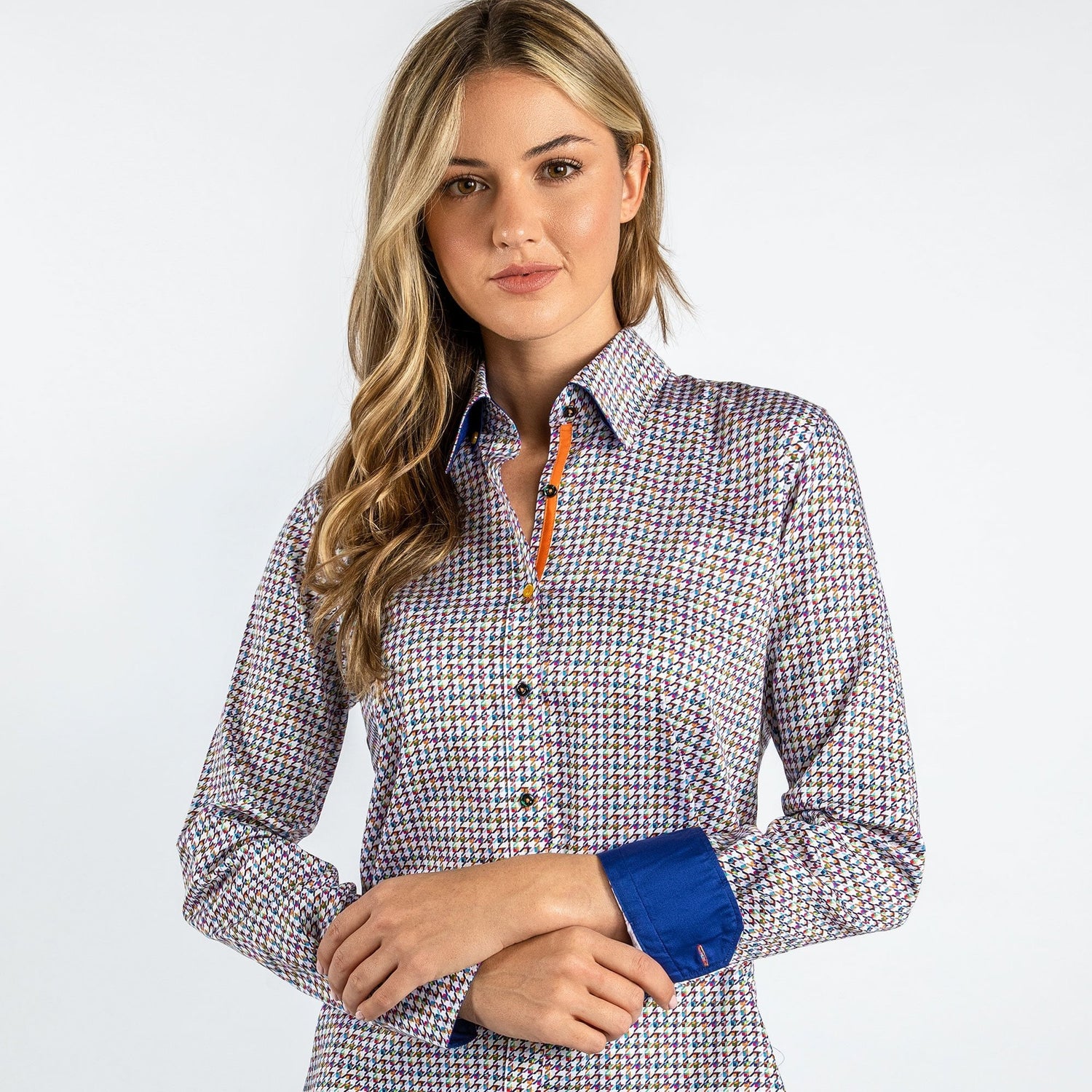 MULTICOLOUR HOUNDSTOOTH WOMENS PRINTED SHIRT - Premium Men's Patterned Shirt by Claudio Lugli | Bold Design, Tailored Fit, Best Printed Shirts