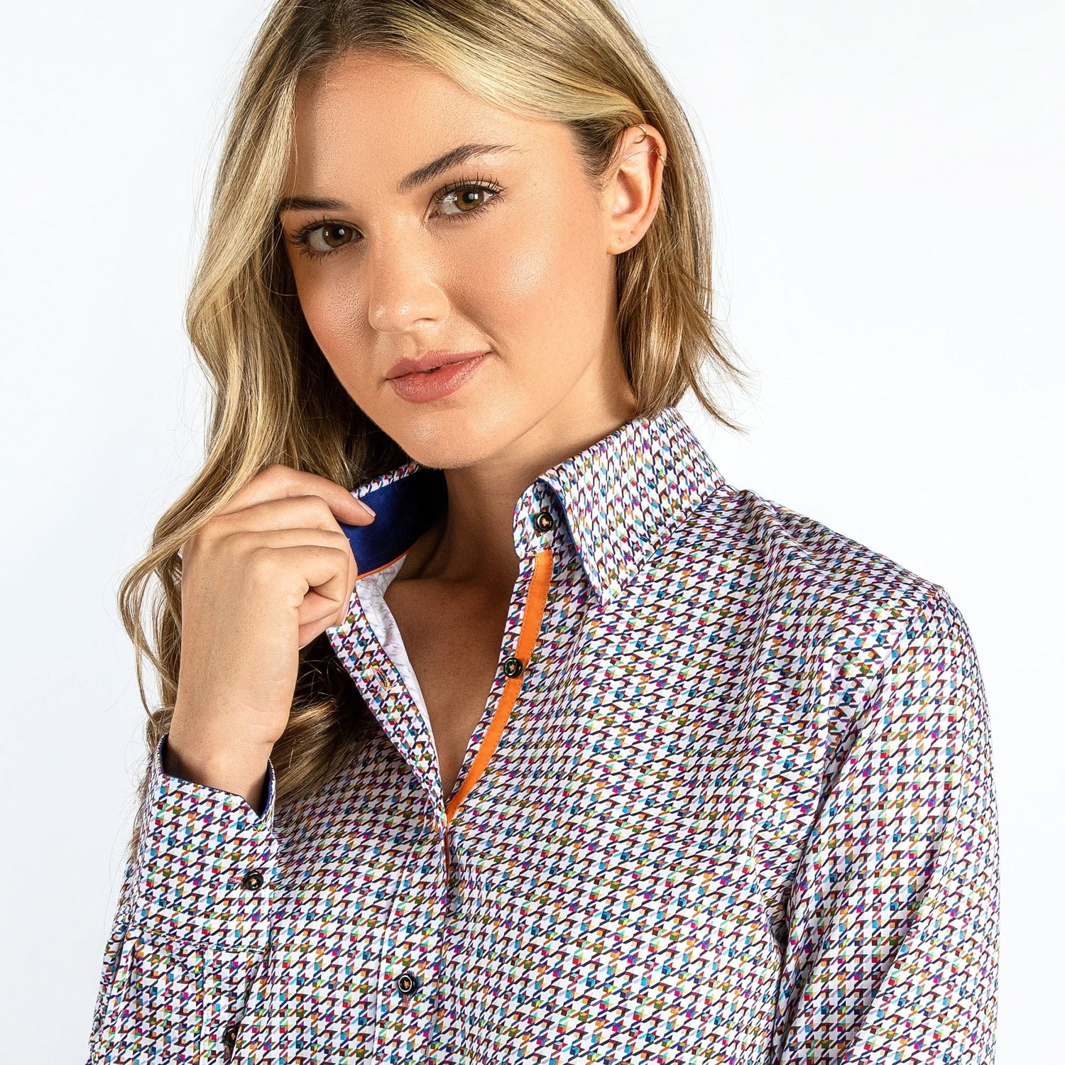 MULTICOLOUR HOUNDSTOOTH WOMENS PRINTED SHIRT - Premium Men's Patterned Shirt by Claudio Lugli | Bold Design, Tailored Fit, Best Printed Shirts