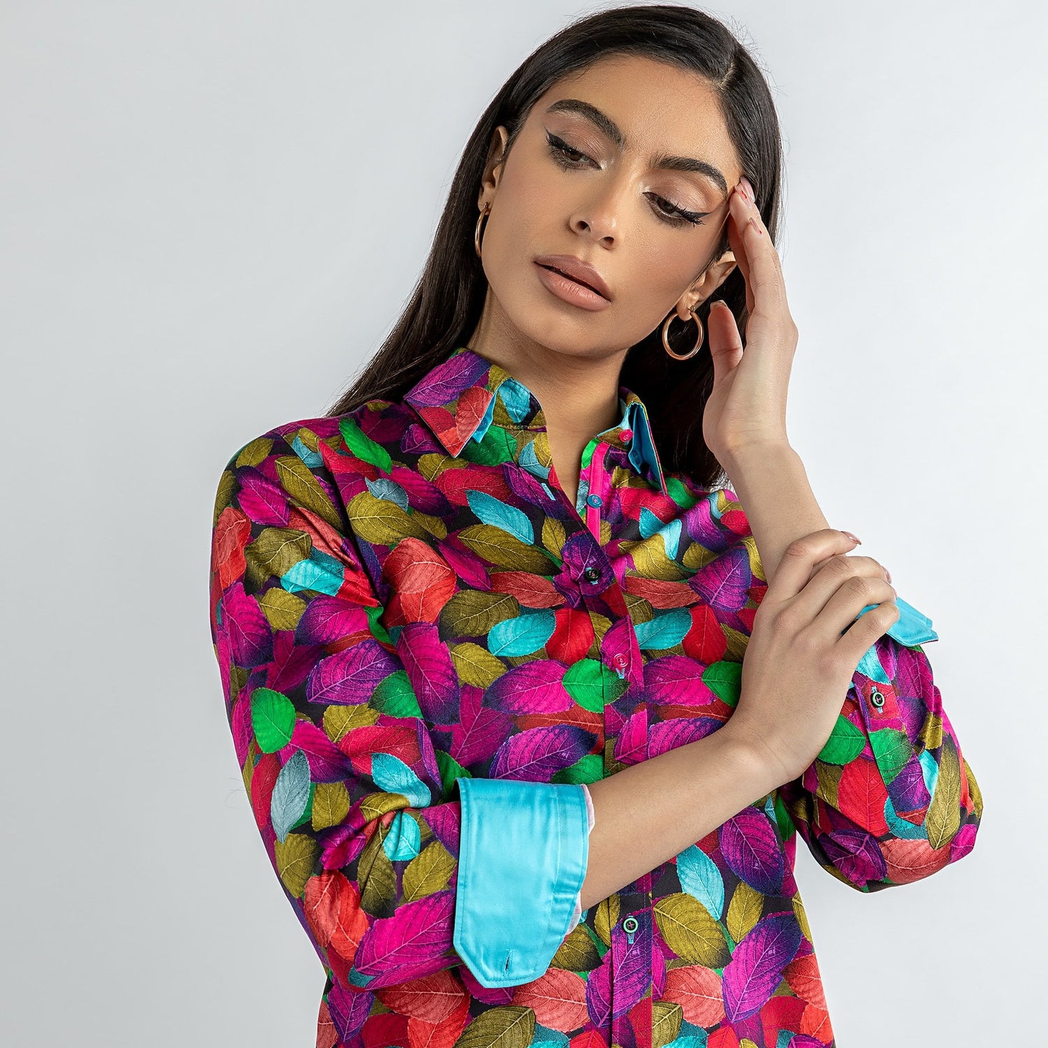 MULTICOLOUR LEAVES SHIRT WOMENS PRINT SHIRT - Premium Men's Patterned Shirt by Claudio Lugli | Bold Design, Tailored Fit, Best Printed Shirts