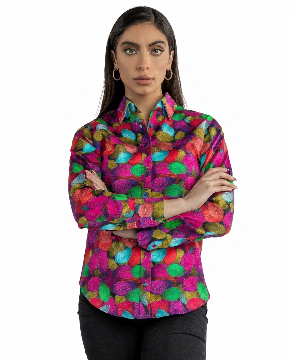 Multicolour Leaves Shirt Womens Print Shirt - Claudio Lugli Shirts