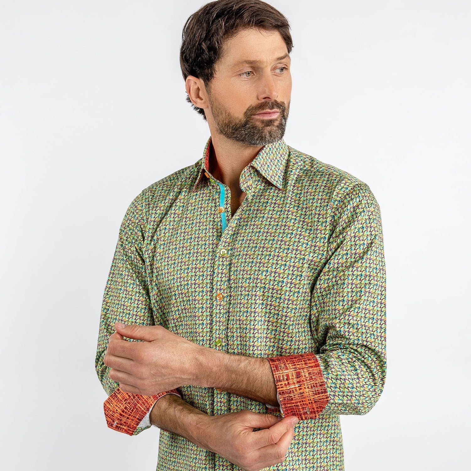 MULTICOLOUR SMALL HOUNDSTOOTH PRINT SHIRT - Premium Men's Patterned Shirt by Claudio Lugli | Bold Design, Tailored Fit, Best Printed Shirts