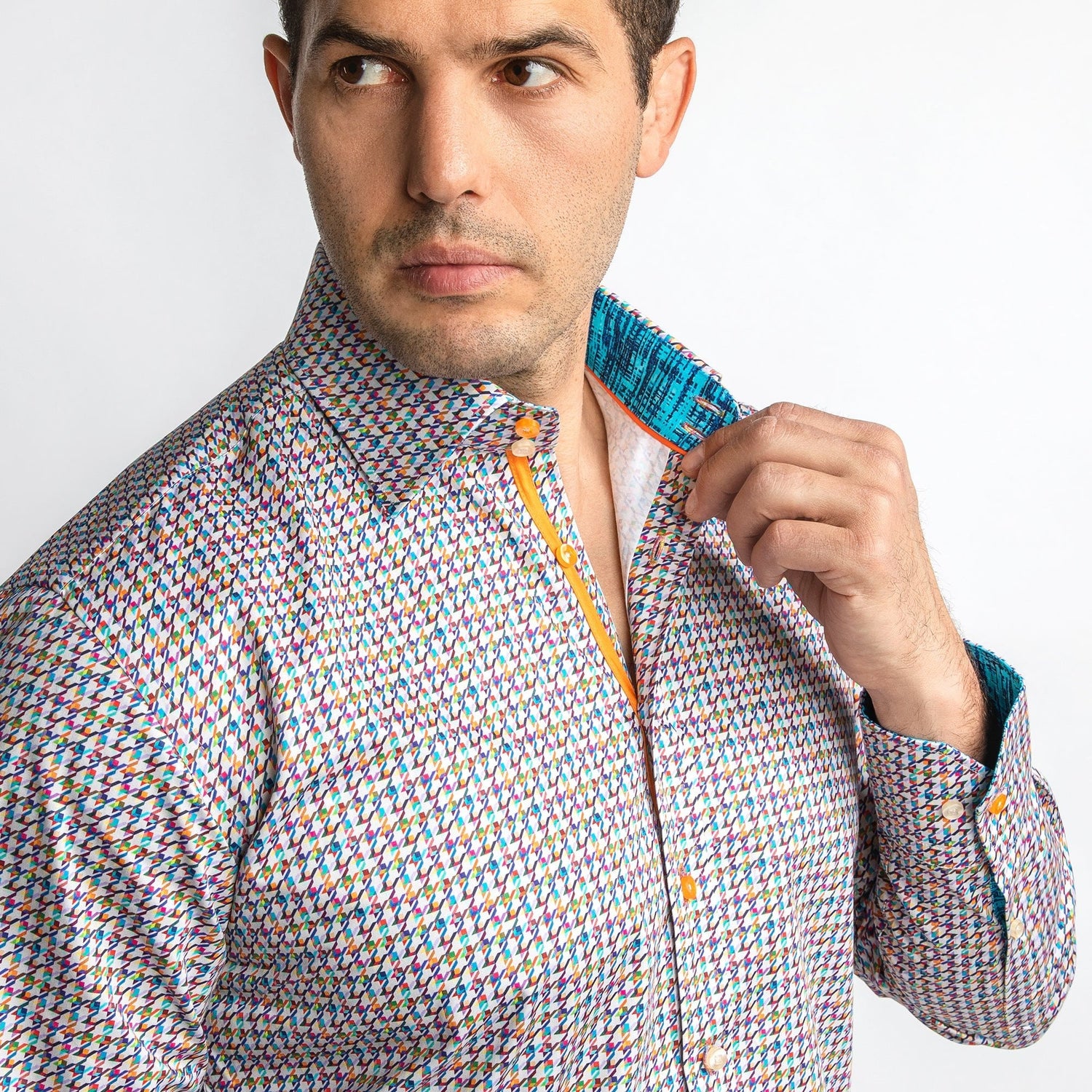 MULTICOLOUR SMALL HOUNDSTOOTH PRINT SHIRT - Premium Men's Patterned Shirt by Claudio Lugli | Bold Design, Tailored Fit, Best Printed Shirts