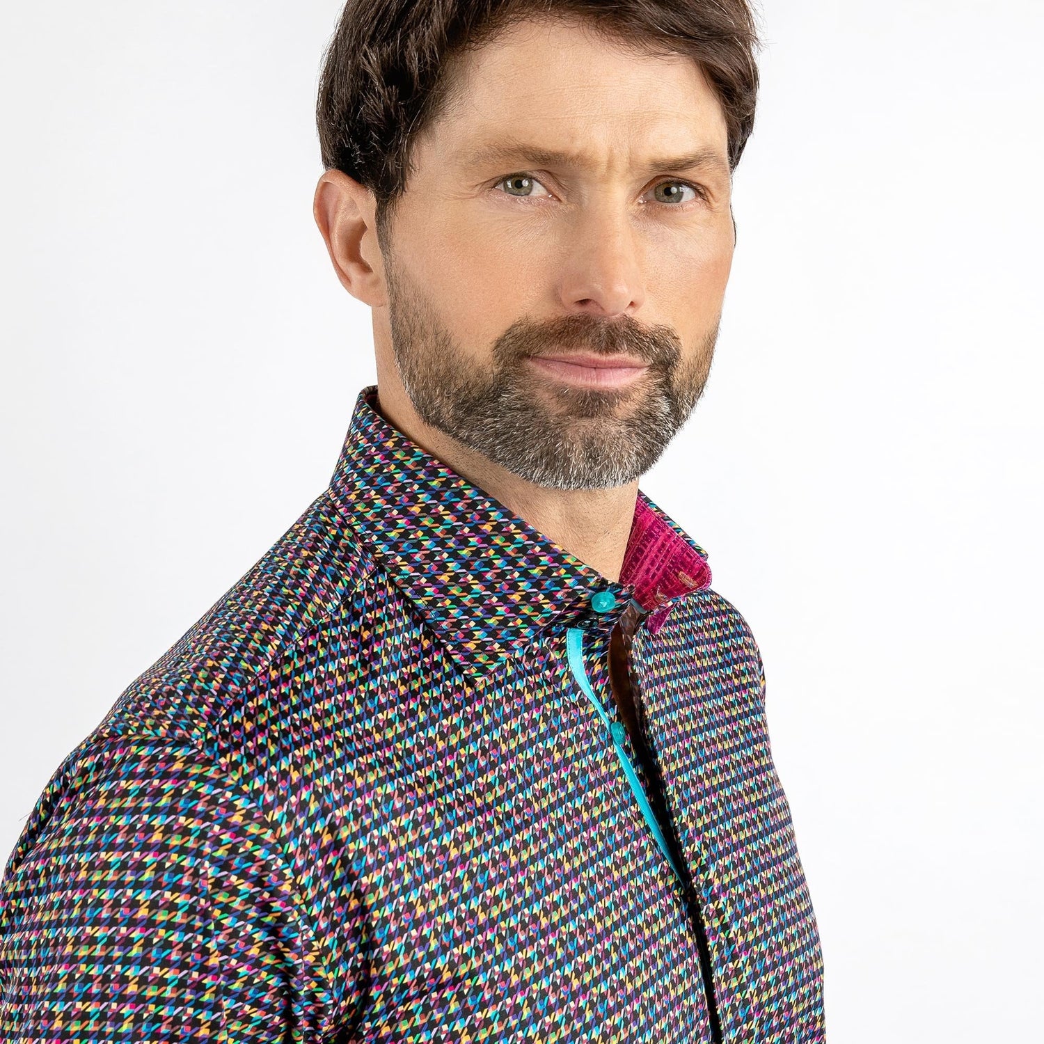 MULTICOLOUR SMALL HOUNDSTOOTH PRINT SHIRT - Premium Men's Patterned Shirt by Claudio Lugli | Bold Design, Tailored Fit, Best Printed Shirts
