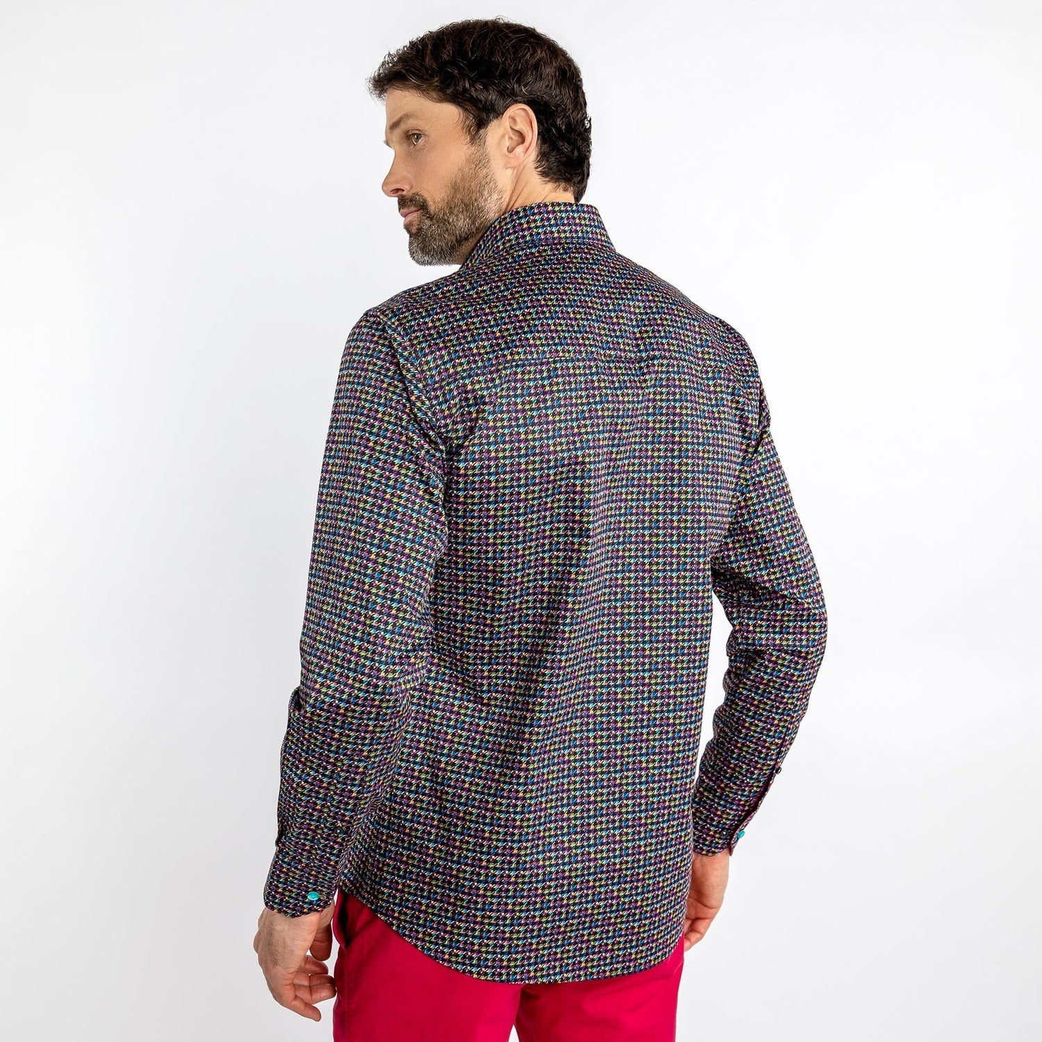 MULTICOLOUR SMALL HOUNDSTOOTH PRINT SHIRT - Premium Men's Patterned Shirt by Claudio Lugli | Bold Design, Tailored Fit, Best Printed Shirts