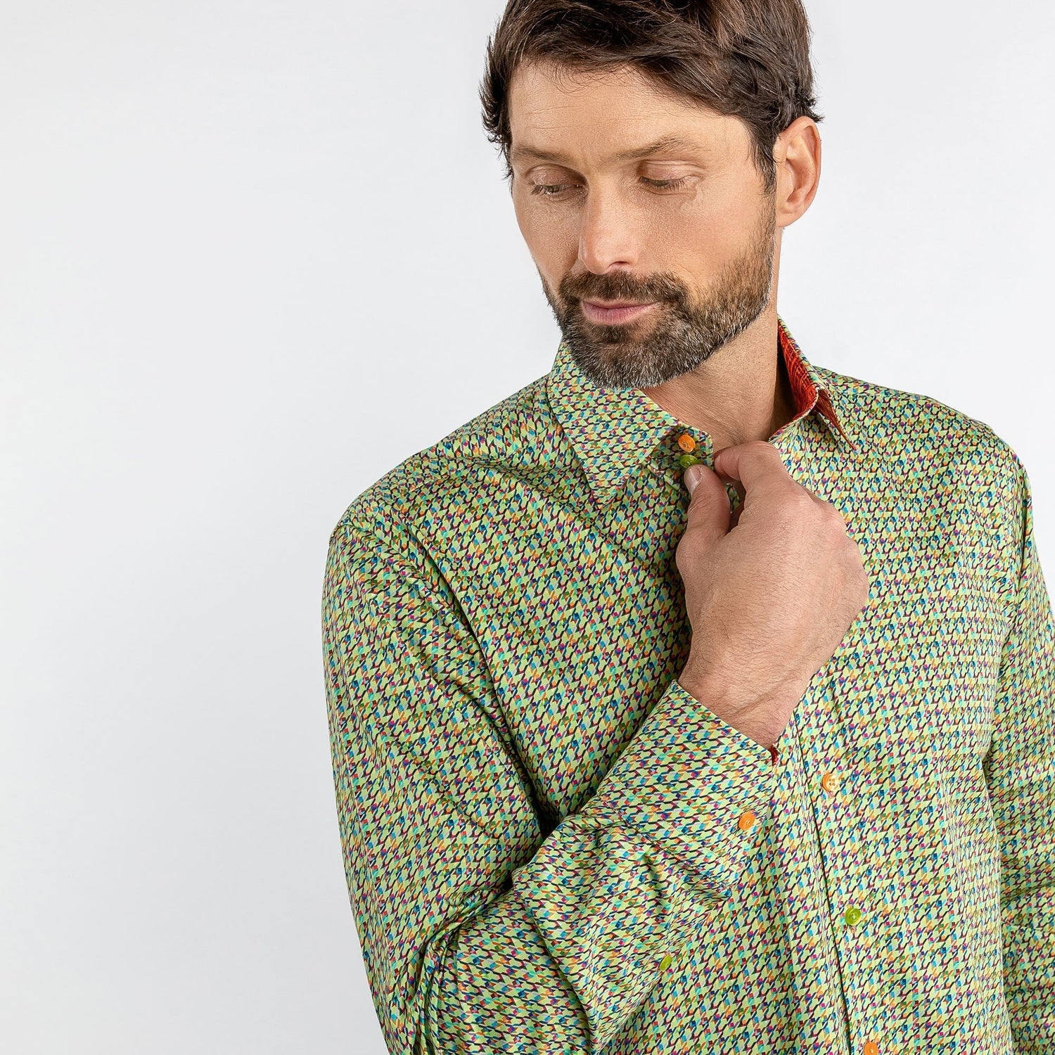 MULTICOLOUR SMALL HOUNDSTOOTH PRINT SHIRT - Premium Men's Patterned Shirt by Claudio Lugli | Bold Design, Tailored Fit, Best Printed Shirts