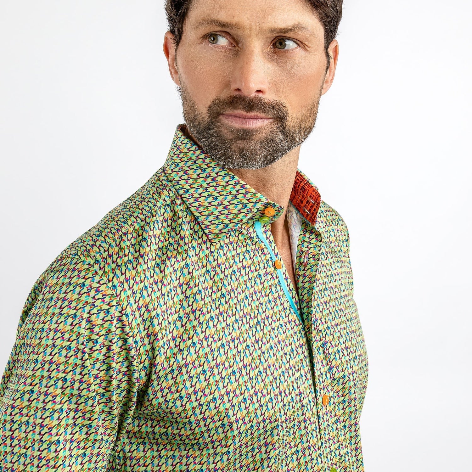 MULTICOLOUR SMALL HOUNDSTOOTH PRINT SHIRT - Premium Men's Patterned Shirt by Claudio Lugli | Bold Design, Tailored Fit, Best Printed Shirts