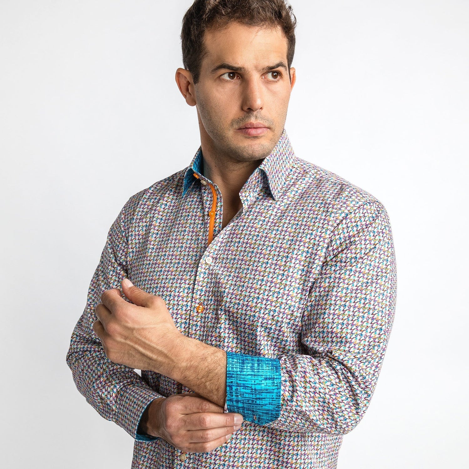 MULTICOLOUR SMALL HOUNDSTOOTH PRINT SHIRT - Premium Men's Patterned Shirt by Claudio Lugli | Bold Design, Tailored Fit, Best Printed Shirts