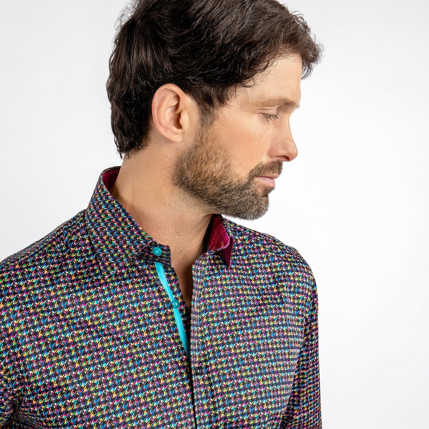 MULTICOLOUR SMALL HOUNDSTOOTH PRINT SHIRT - Premium Men's Patterned Shirt by Claudio Lugli | Bold Design, Tailored Fit, Best Printed Shirts