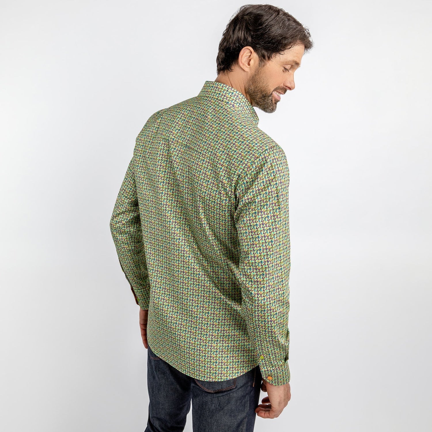 MULTICOLOUR SMALL HOUNDSTOOTH PRINT SHIRT - Premium Men's Patterned Shirt by Claudio Lugli | Bold Design, Tailored Fit, Best Printed Shirts