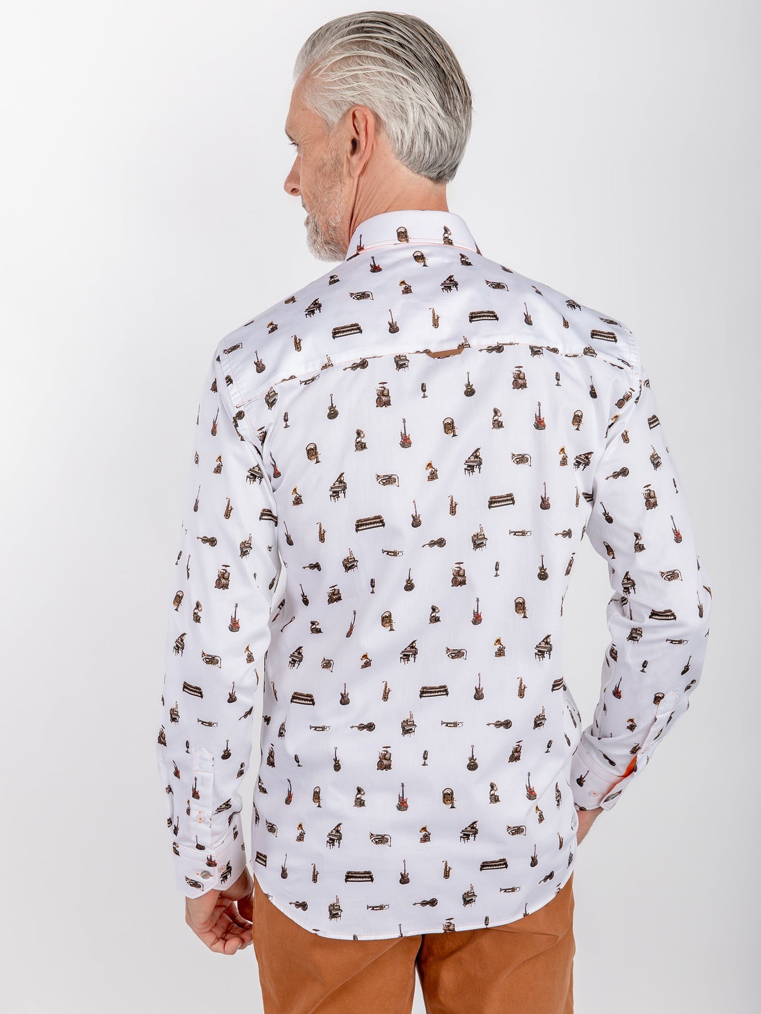 MUSICAL INSTRUMENT PRINT SATIN COTTON SHIRT - Claudio Lugli Shirts