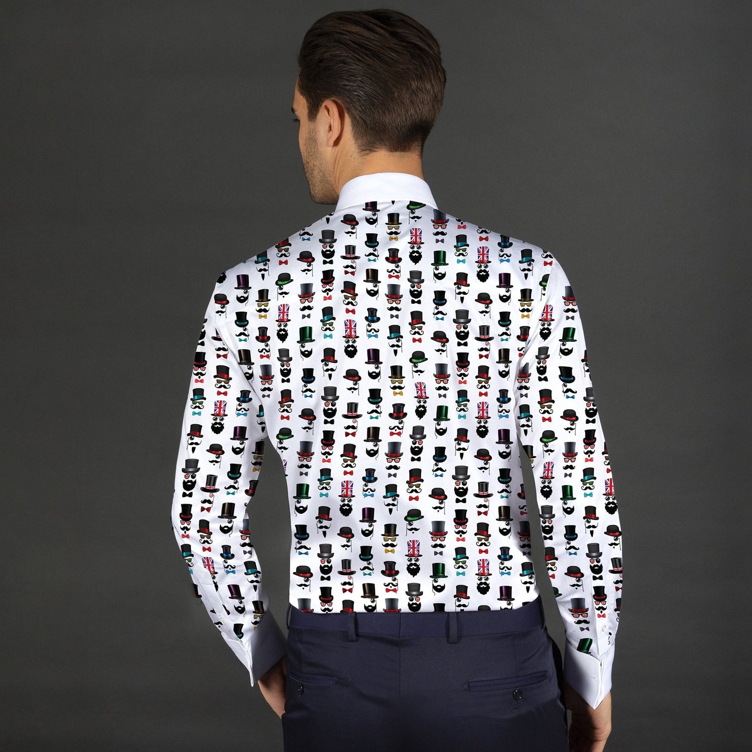 MUSTACHE MAN PRINTED TUXEDO SHIRT WITH BOWTIE - Premium Men's Patterned Shirt by Claudio Lugli | Bold Design, Tailored Fit, Best Printed Shirts