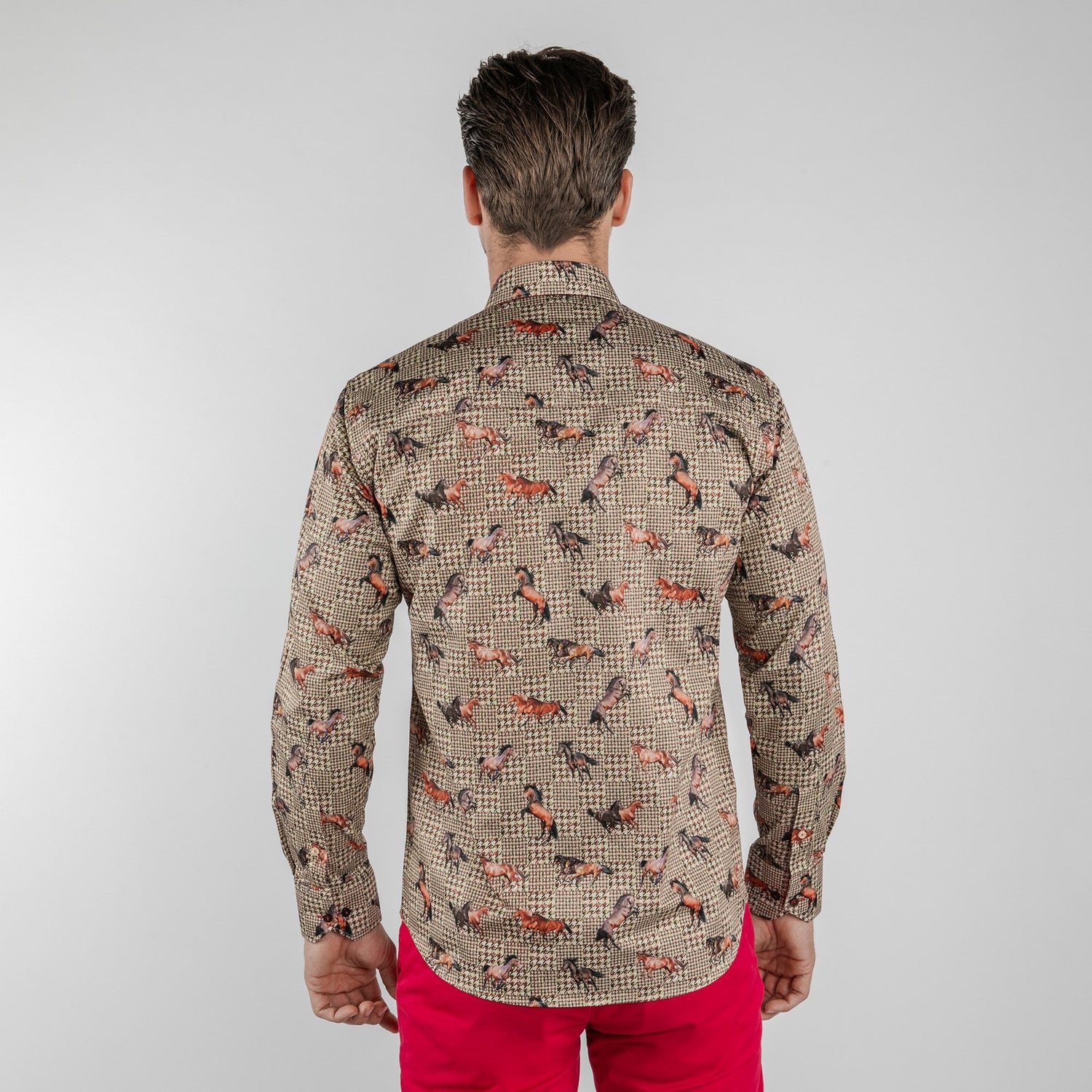 MUSTANG HORSES CHECK HOUNDSTOOTH PRINT SHIRT - Premium Men's Patterned Shirt by Claudio Lugli | Bold Design, Tailored Fit, Best Printed Shirts