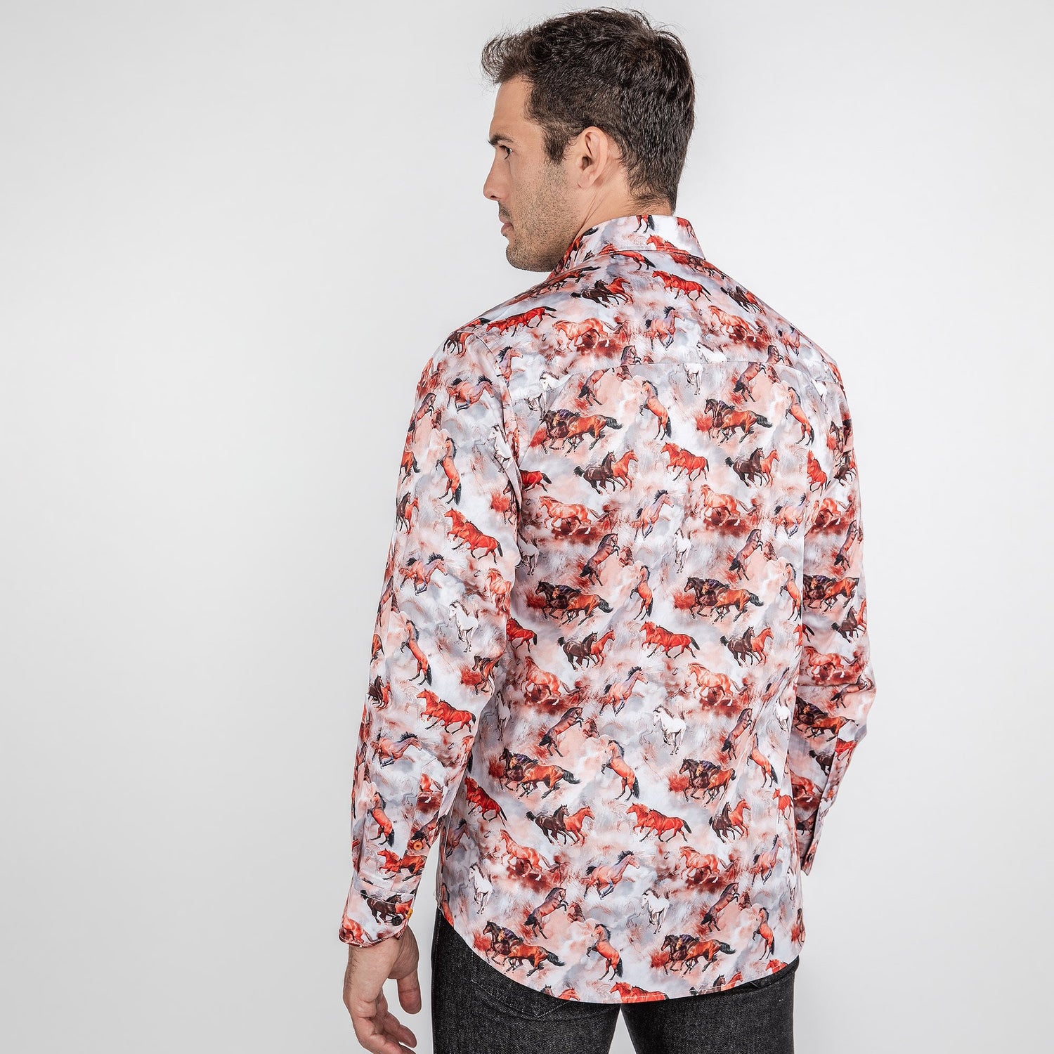 MUSTANGS HORSES OIL PAINTING PRINT SHIRT - Premium Men's Patterned Shirt by Claudio Lugli | Bold Design, Tailored Fit, Best Printed Shirts