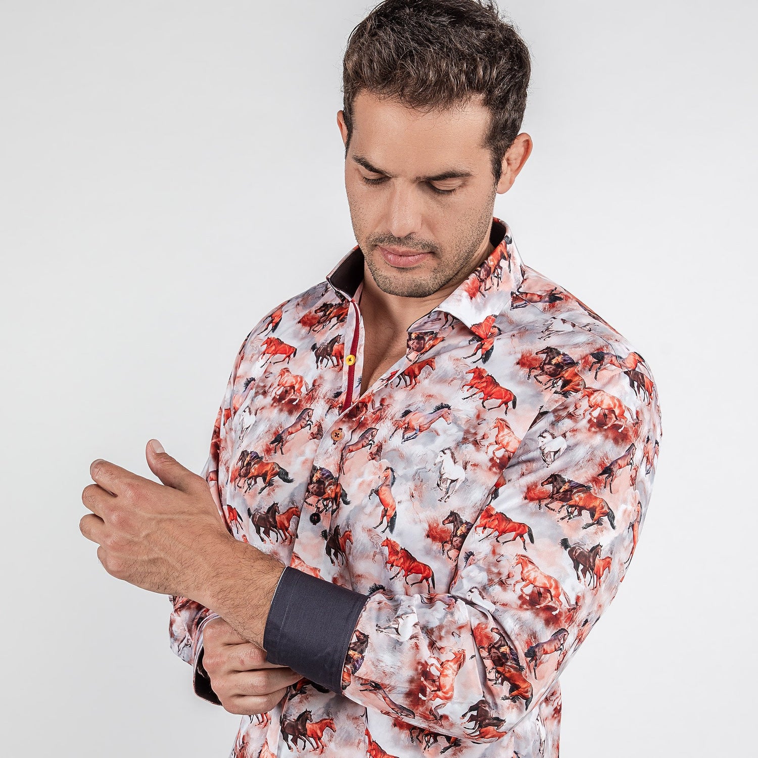 MUSTANGS HORSES OIL PAINTING PRINT SHIRT - Premium Men's Patterned Shirt by Claudio Lugli | Bold Design, Tailored Fit, Best Printed Shirts