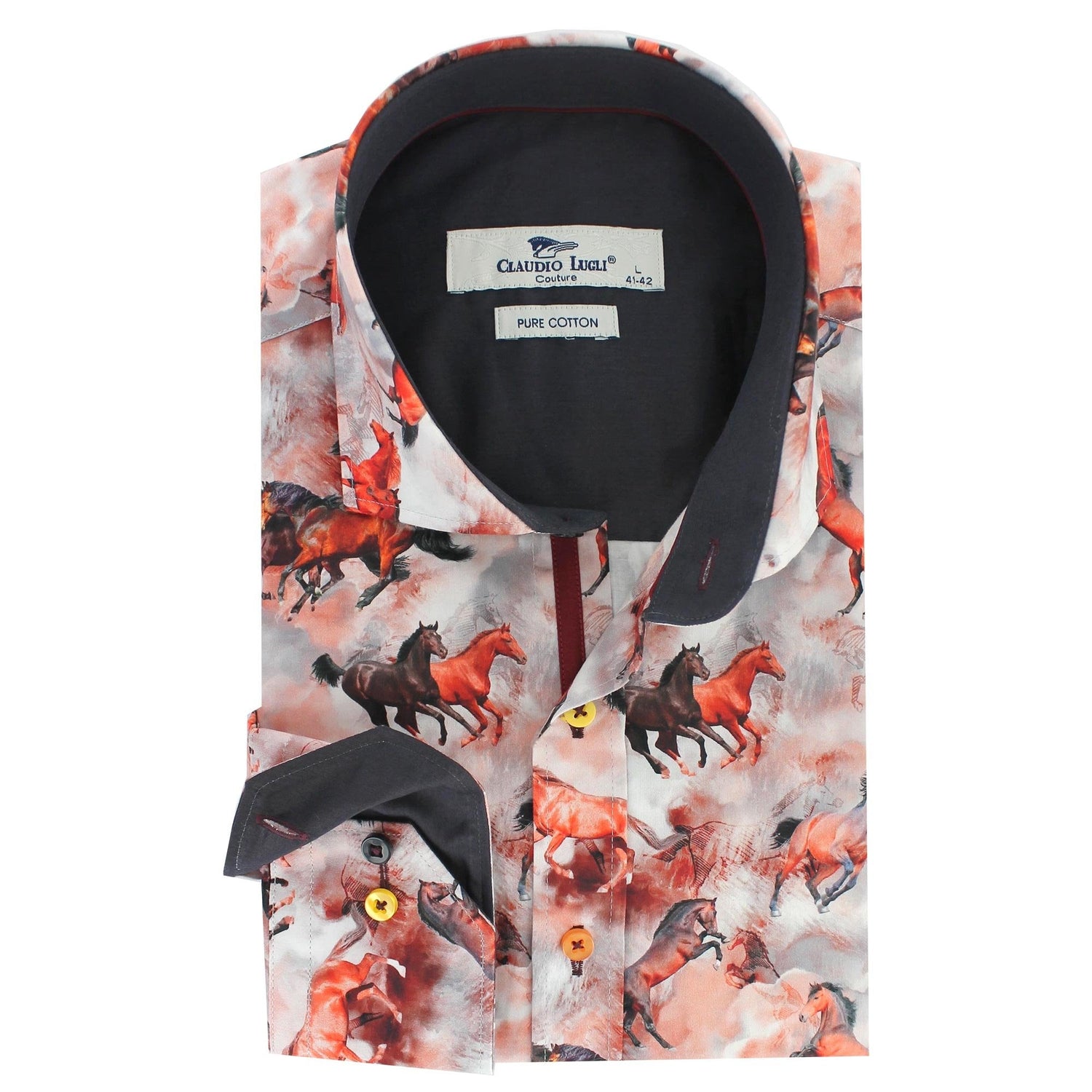 MUSTANGS HORSES OIL PAINTING PRINT SHIRT - Premium Men's Patterned Shirt by Claudio Lugli | Bold Design, Tailored Fit, Best Printed Shirts