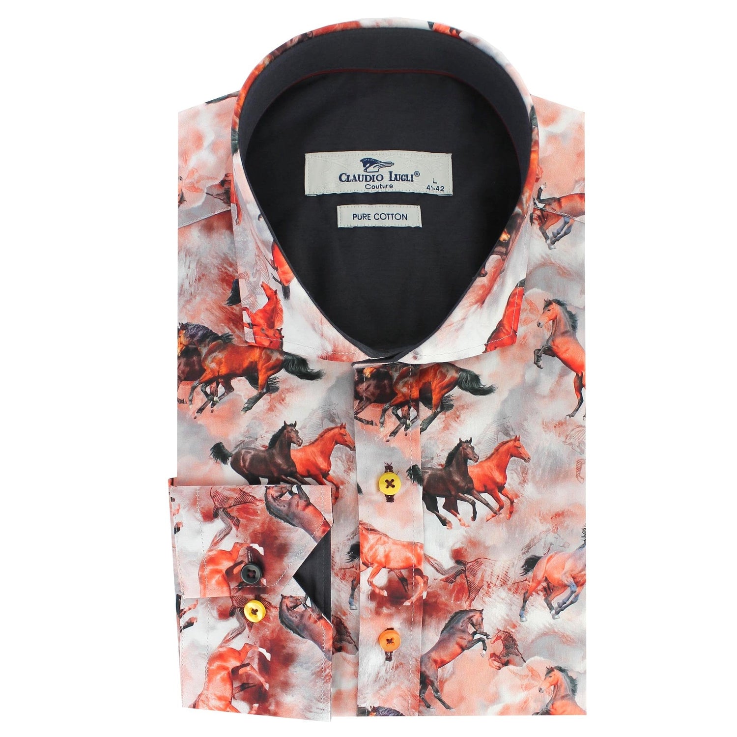 MUSTANGS HORSES OIL PAINTING PRINT SHIRT - Premium Men's Patterned Shirt by Claudio Lugli | Bold Design, Tailored Fit, Best Printed Shirts