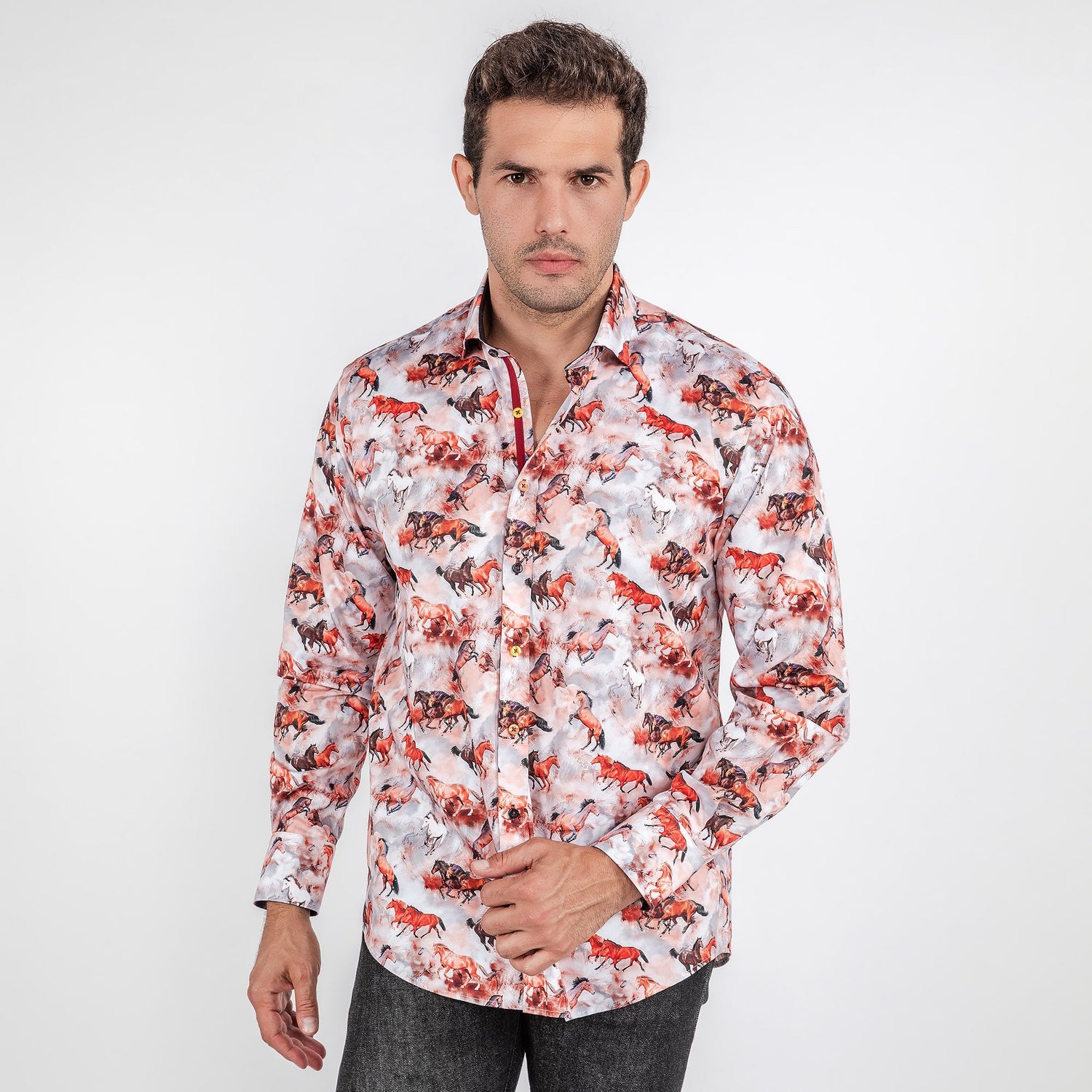 MUSTANGS HORSES OIL PAINTING PRINT SHIRT - Premium Men's Patterned Shirt by Claudio Lugli | Bold Design, Tailored Fit, Best Printed Shirts