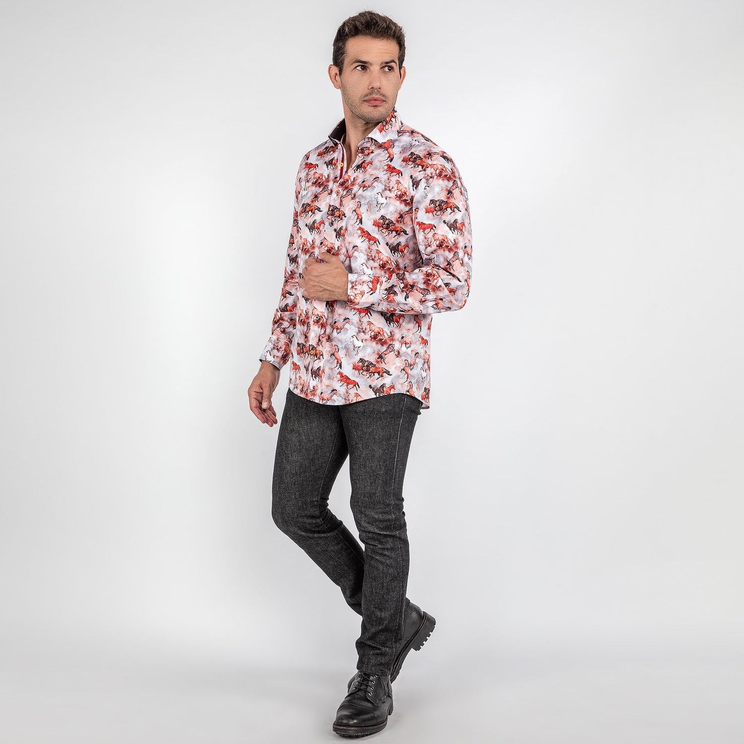 MUSTANGS HORSES OIL PAINTING PRINT SHIRT - Premium Men's Patterned Shirt by Claudio Lugli | Bold Design, Tailored Fit, Best Printed Shirts