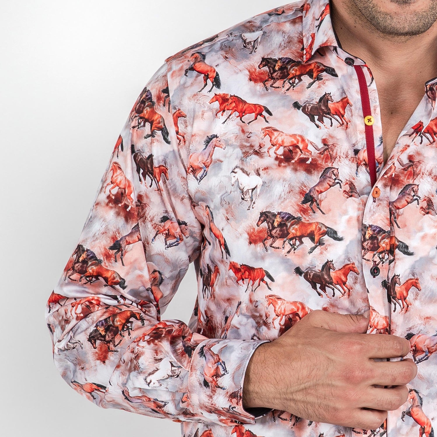 MUSTANGS HORSES OIL PAINTING PRINT SHIRT - Premium Men's Patterned Shirt by Claudio Lugli | Bold Design, Tailored Fit, Best Printed Shirts