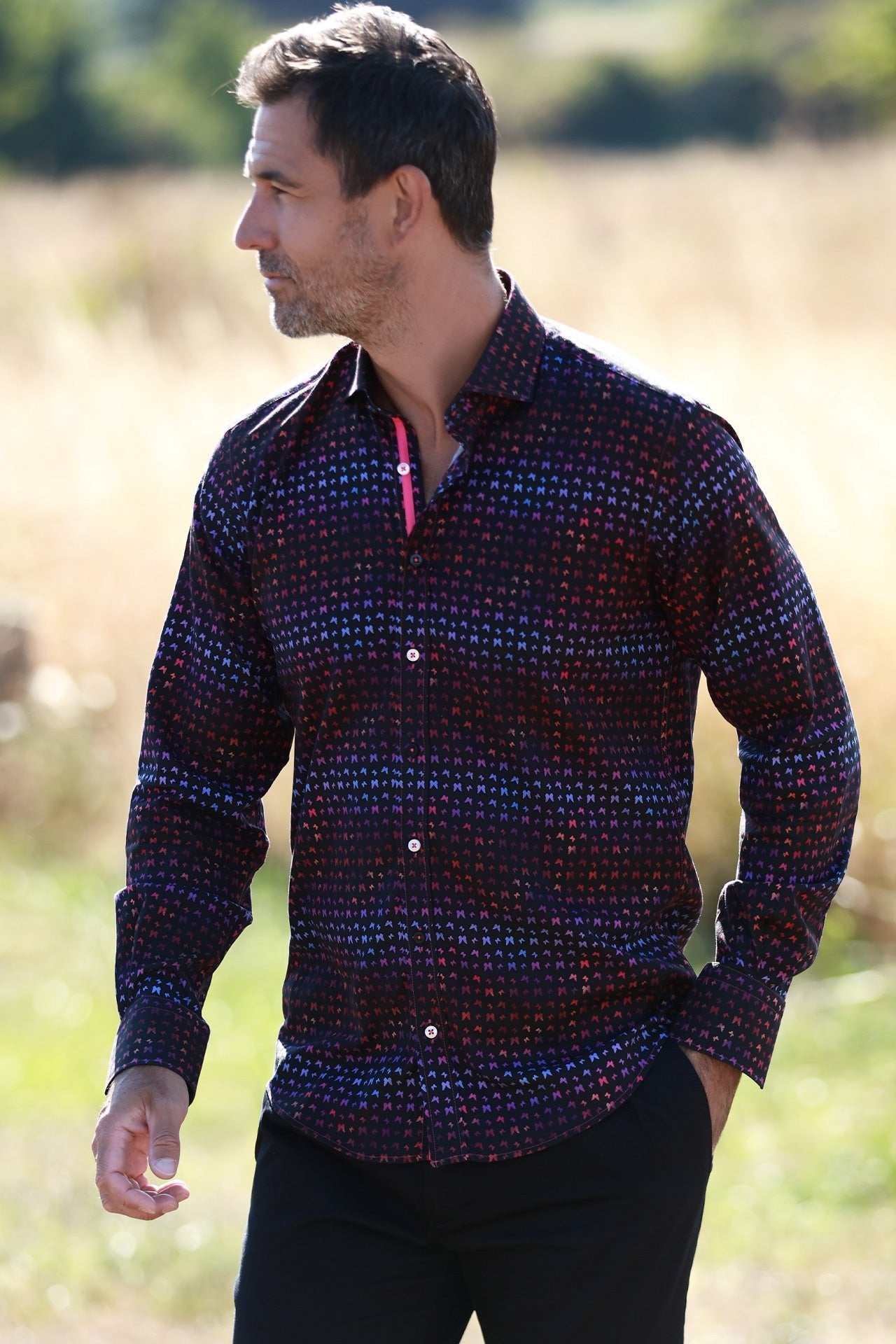 NEON BUTTERFLY TENCEL PRINT SHIRT - Claudio Lugli Shirts