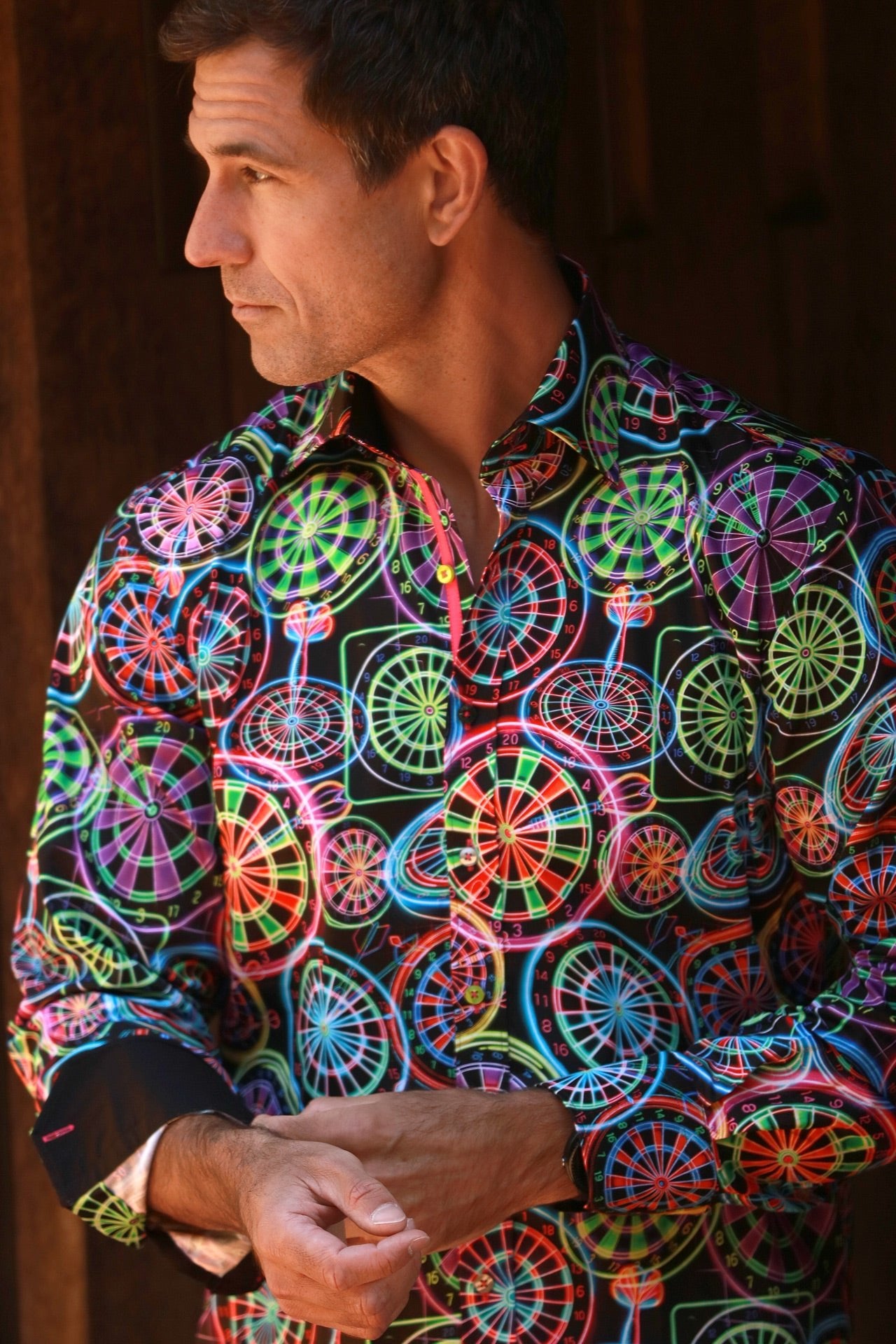 NEON DARTBOARD PRINT SHIRT - Premium Men's Patterned Shirt by Claudio Lugli | Bold Design, Tailored Fit, Best Printed Shirts