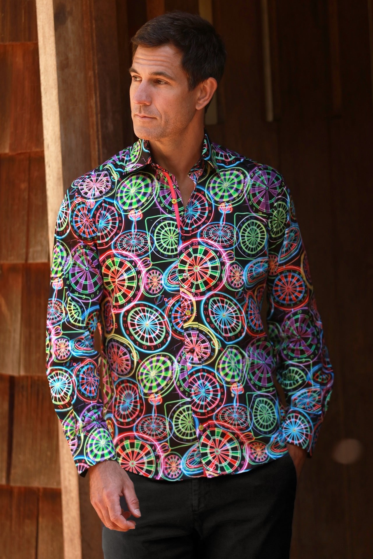NEON DARTBOARD PRINT SHIRT - Premium Men's Patterned Shirt by Claudio Lugli | Bold Design, Tailored Fit, Best Printed Shirts