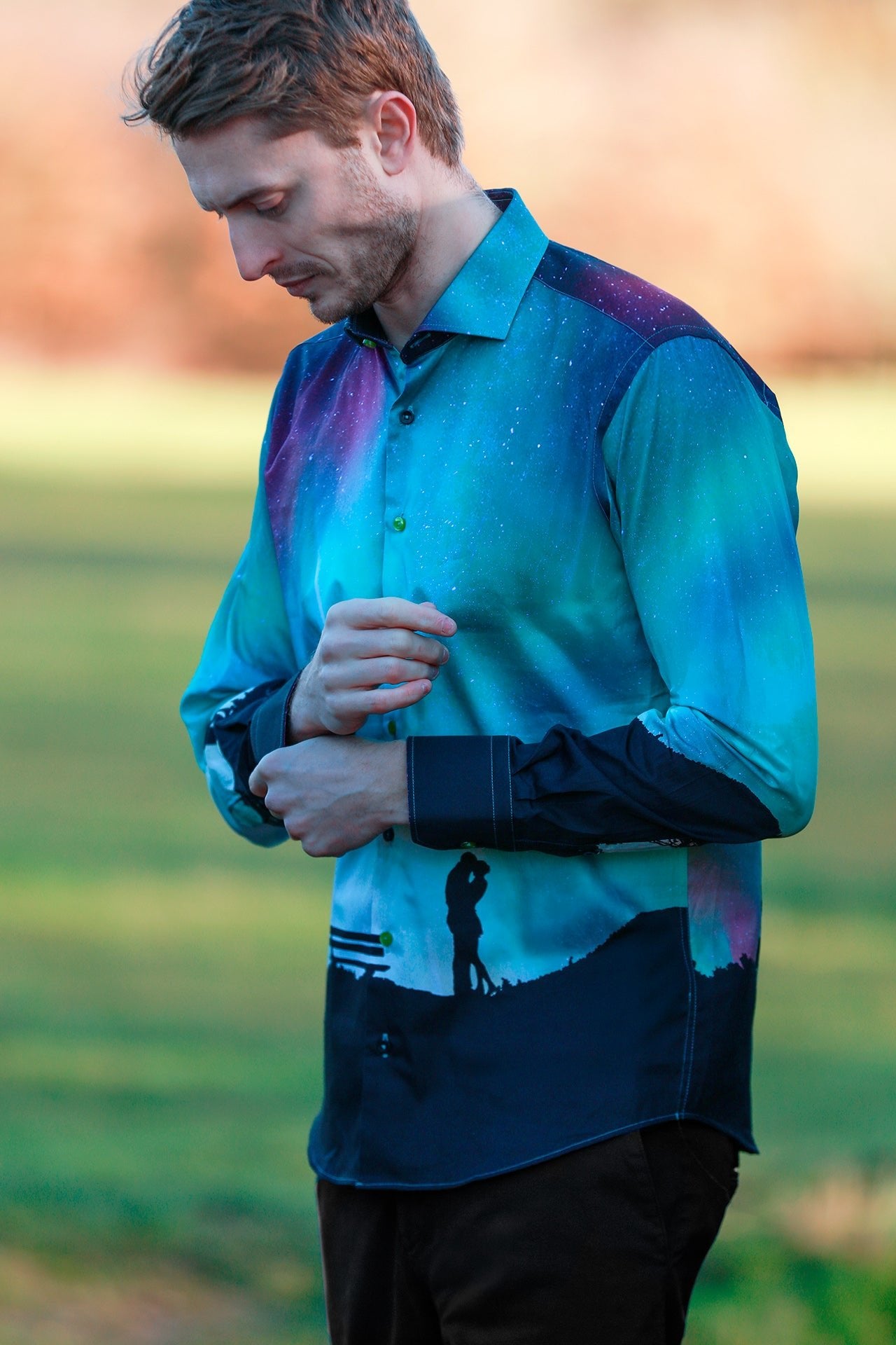 NORTHERN LIGHTS EVOLUTIONARY PLACEMENT PRINT SHIRT - Premium Men's Patterned Shirt by Claudio Lugli | Bold Design, Tailored Fit, Best Printed Shirts