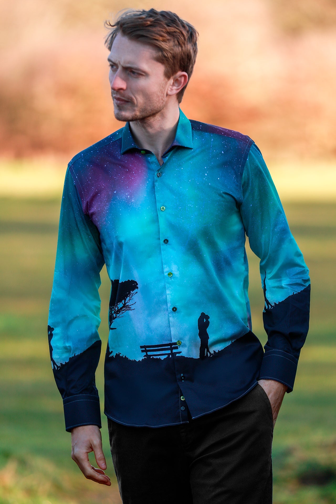 NORTHERN LIGHTS EVOLUTIONARY PLACEMENT PRINT SHIRT - Premium Men's Patterned Shirt by Claudio Lugli | Bold Design, Tailored Fit, Best Printed Shirts