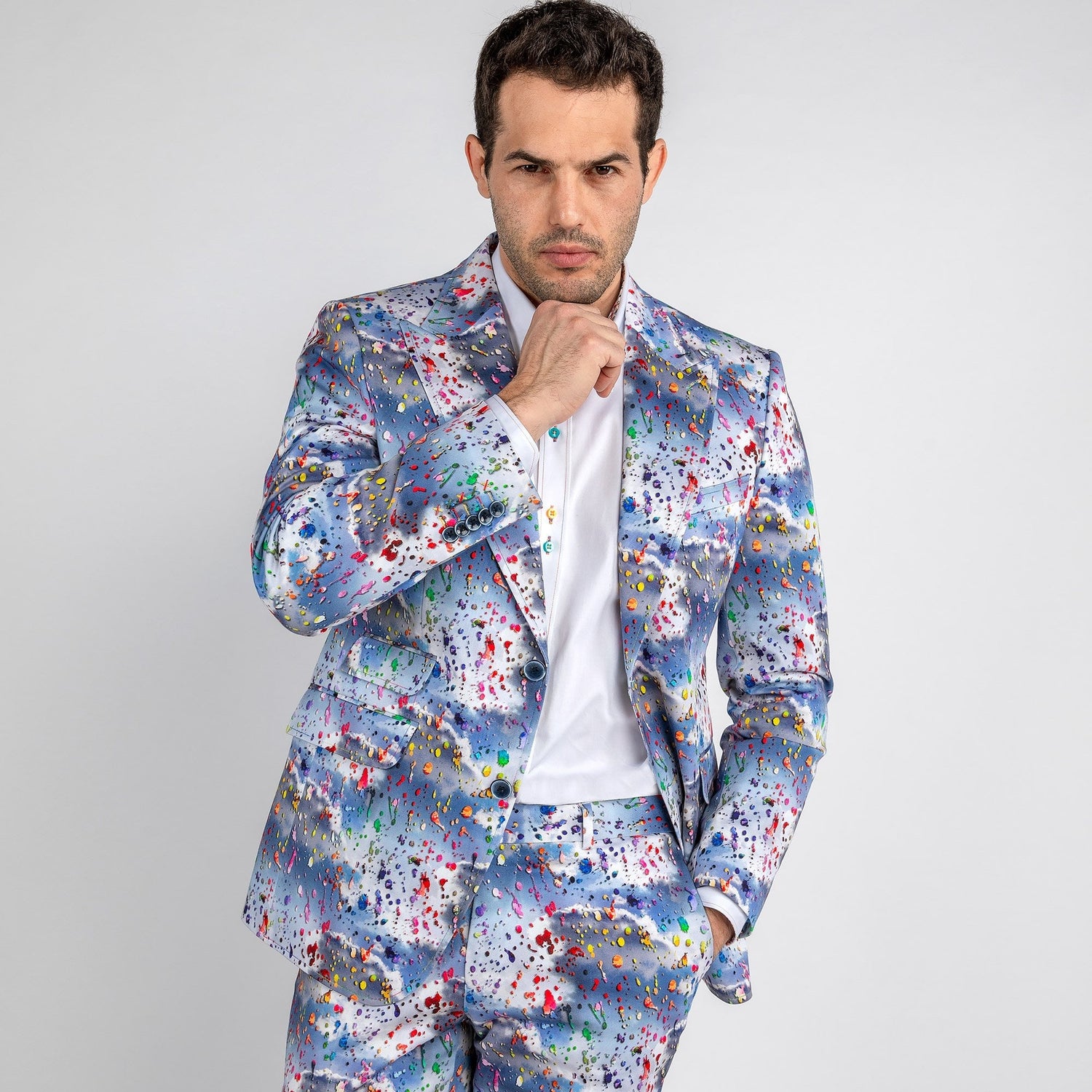 PAINT SPLASH CLOUDY SKY PRINTED 2 PIECE SUIT – Premium Men's Patterned Shirt by Claudio Lugli | Bold Design, Tailored Fit, Best Printed Shirts
