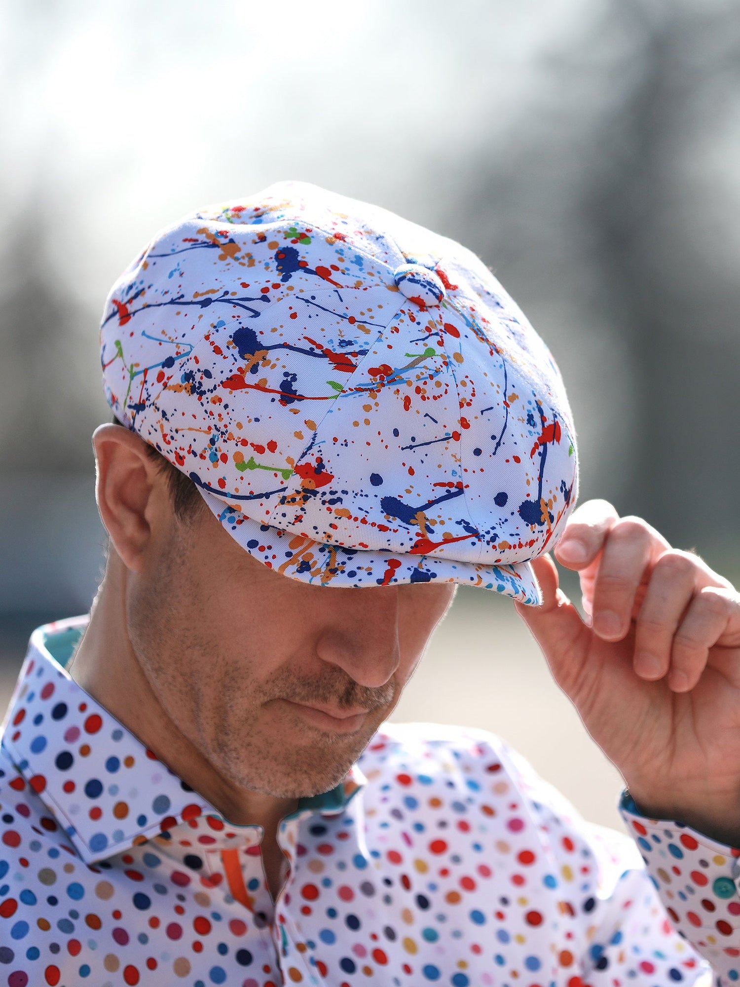 Paint Splash White Printed BUTTON - TOP Cap - Claudio Lugli Shirts