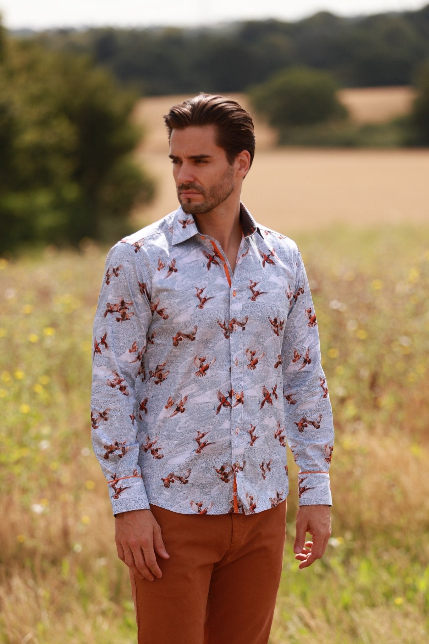 PARTRIDGES AND RIFLE DETAIL PRINT SHIRT - Premium Men's Patterned Shirt by Claudio Lugli | Bold Design, Tailored Fit, Best Printed Shirts
