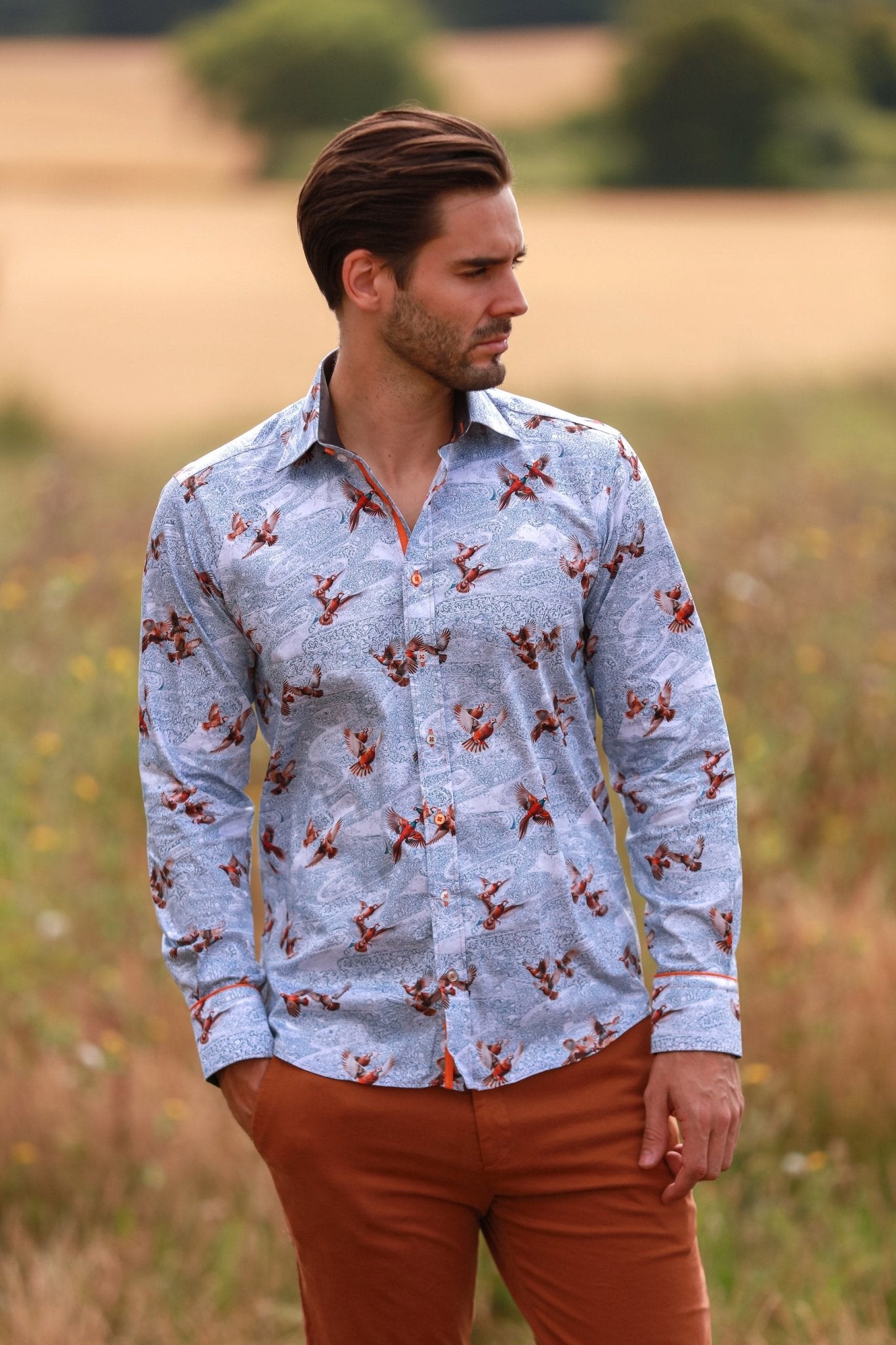 PARTRIDGES AND RIFLE DETAIL PRINT SHIRT - Premium Men's Patterned Shirt by Claudio Lugli | Bold Design, Tailored Fit, Best Printed Shirts