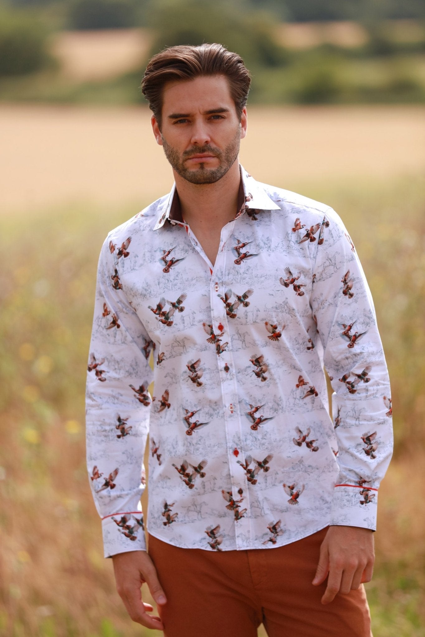 PARTRIDGES FLYING PRINT SHIRT – Premium Men's Patterned Shirt by Claudio Lugli | Bold Design, Tailored Fit, Best Printed Shirts
