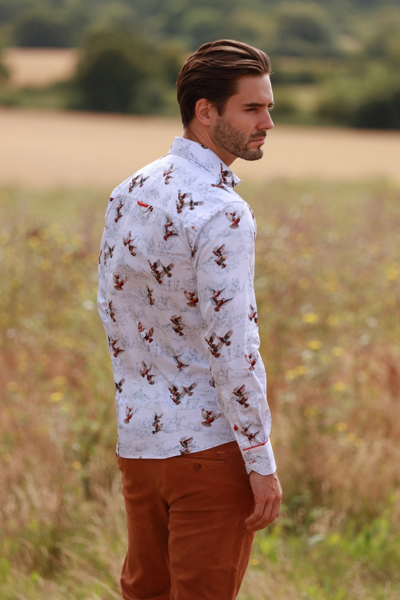PARTRIDGES FLYING PRINT SHIRT – Premium Men's Patterned Shirt by Claudio Lugli | Bold Design, Tailored Fit, Best Printed Shirts