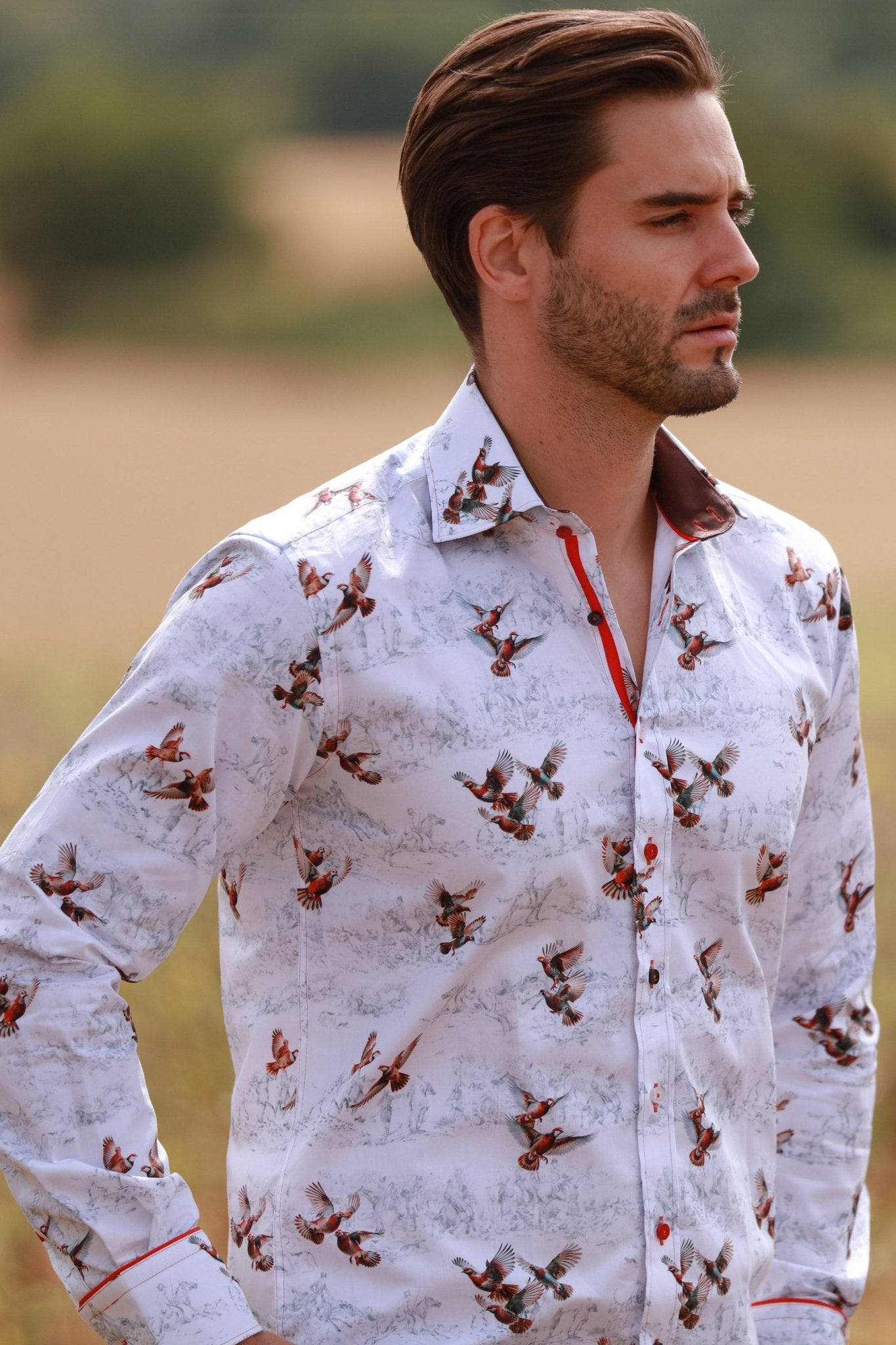 PARTRIDGES FLYING PRINT SHIRT – Premium Men's Patterned Shirt by Claudio Lugli | Bold Design, Tailored Fit, Best Printed Shirts