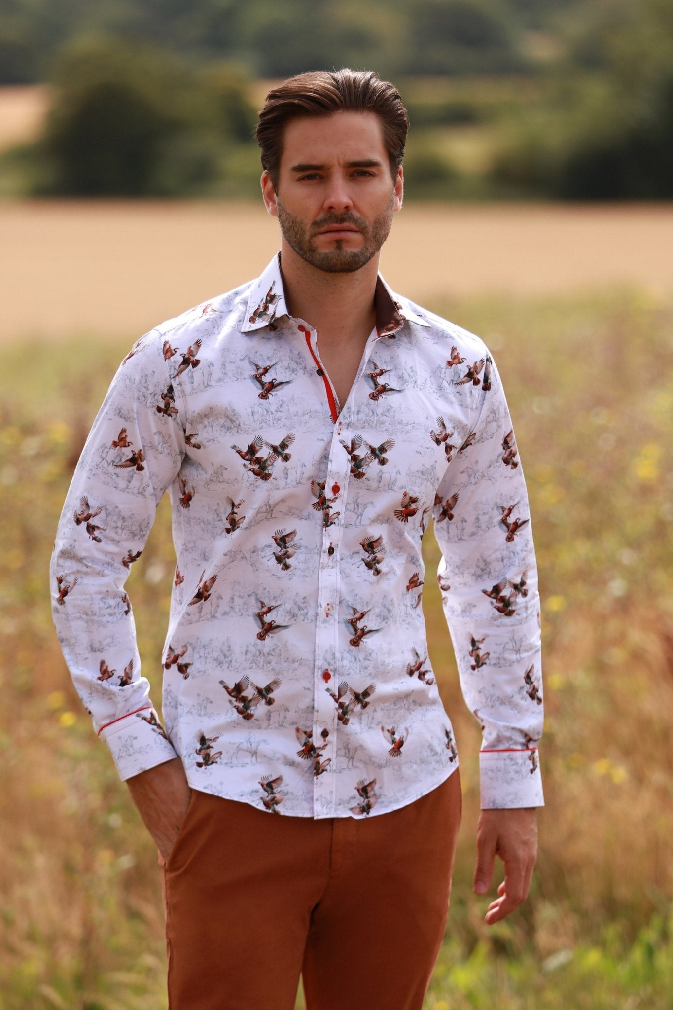 PARTRIDGES FLYING PRINT SHIRT – Premium Men's Patterned Shirt by Claudio Lugli | Bold Design, Tailored Fit, Best Printed Shirts