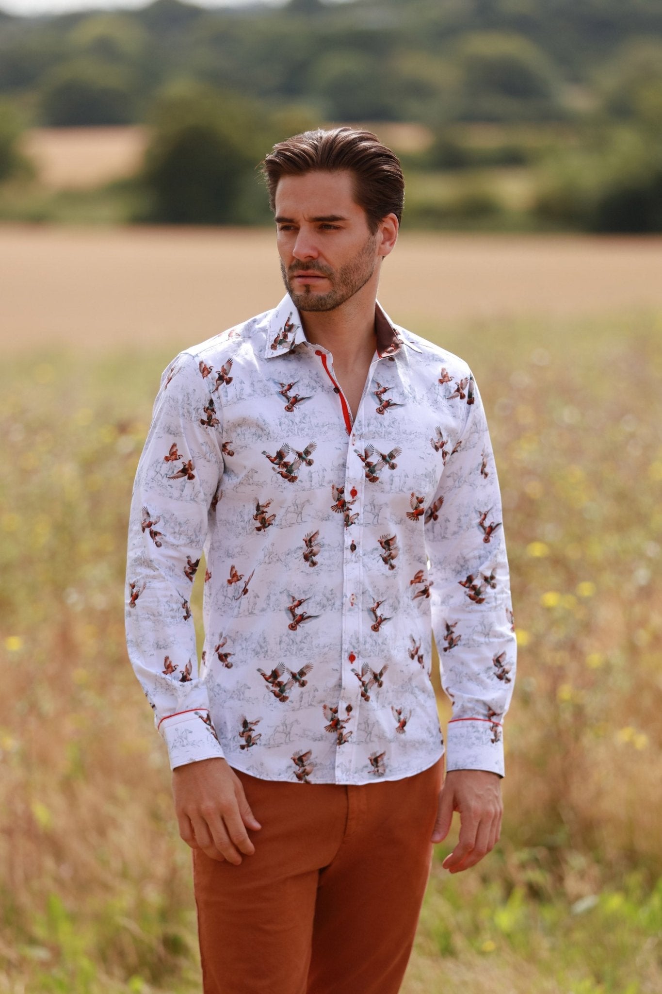 PARTRIDGES FLYING PRINT SHIRT – Premium Men's Patterned Shirt by Claudio Lugli | Bold Design, Tailored Fit, Best Printed Shirts