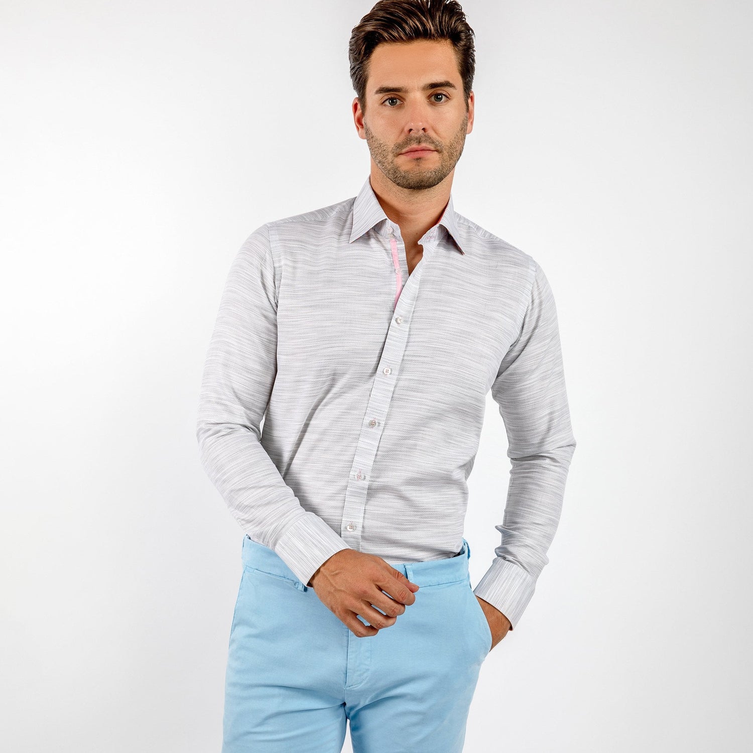 PASTEL KNITTED COTTON CLASSIC SHIRT - Premium Men's Patterned Shirt by Claudio Lugli | Bold Design, Tailored Fit, Best Printed Shirts