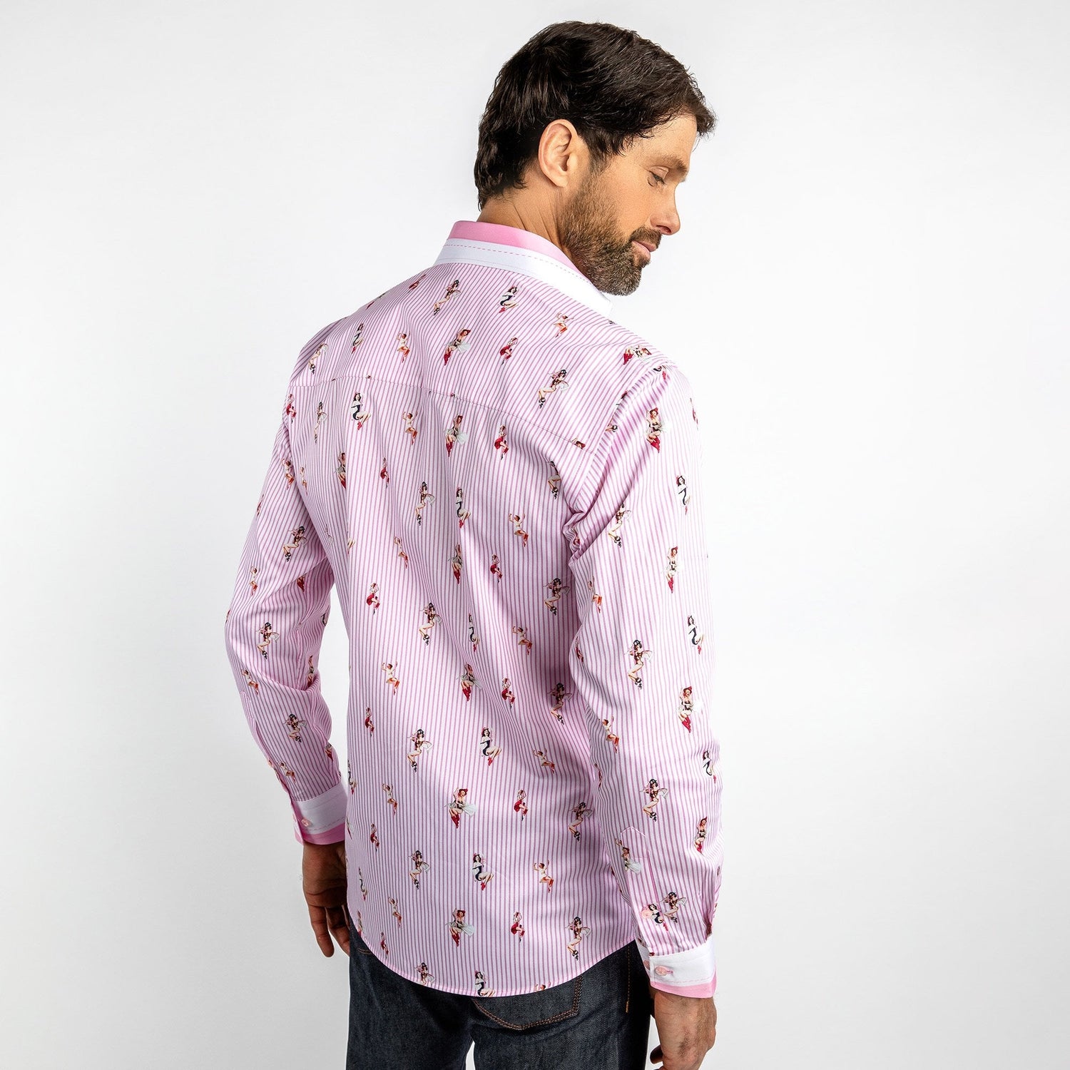 PIN UP GIRL FIREFIGHTER PRINT SHIRT - Premium Men's Patterned Shirt by Claudio Lugli | Bold Design, Tailored Fit, Best Printed Shirts