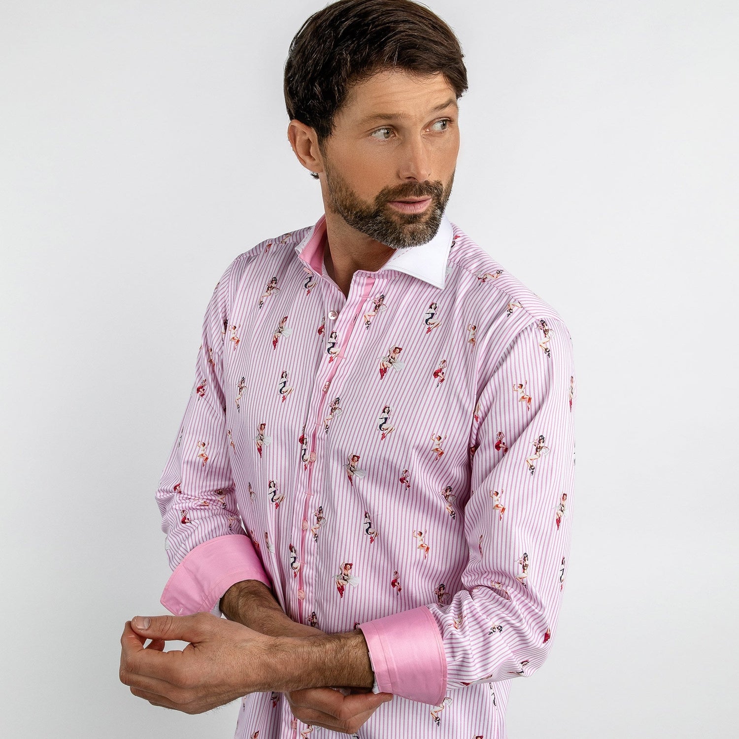 PIN UP GIRL FIREFIGHTER PRINT SHIRT - Premium Men's Patterned Shirt by Claudio Lugli | Bold Design, Tailored Fit, Best Printed Shirts